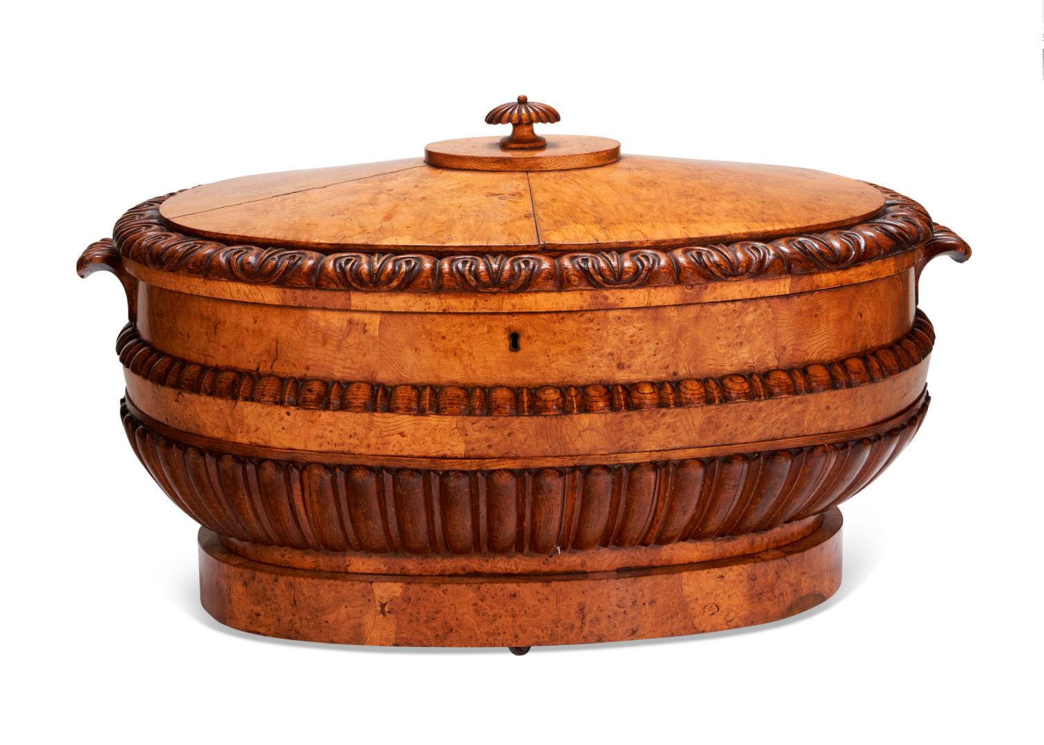 William IV English Oak and Burr Elm Wine Cooler