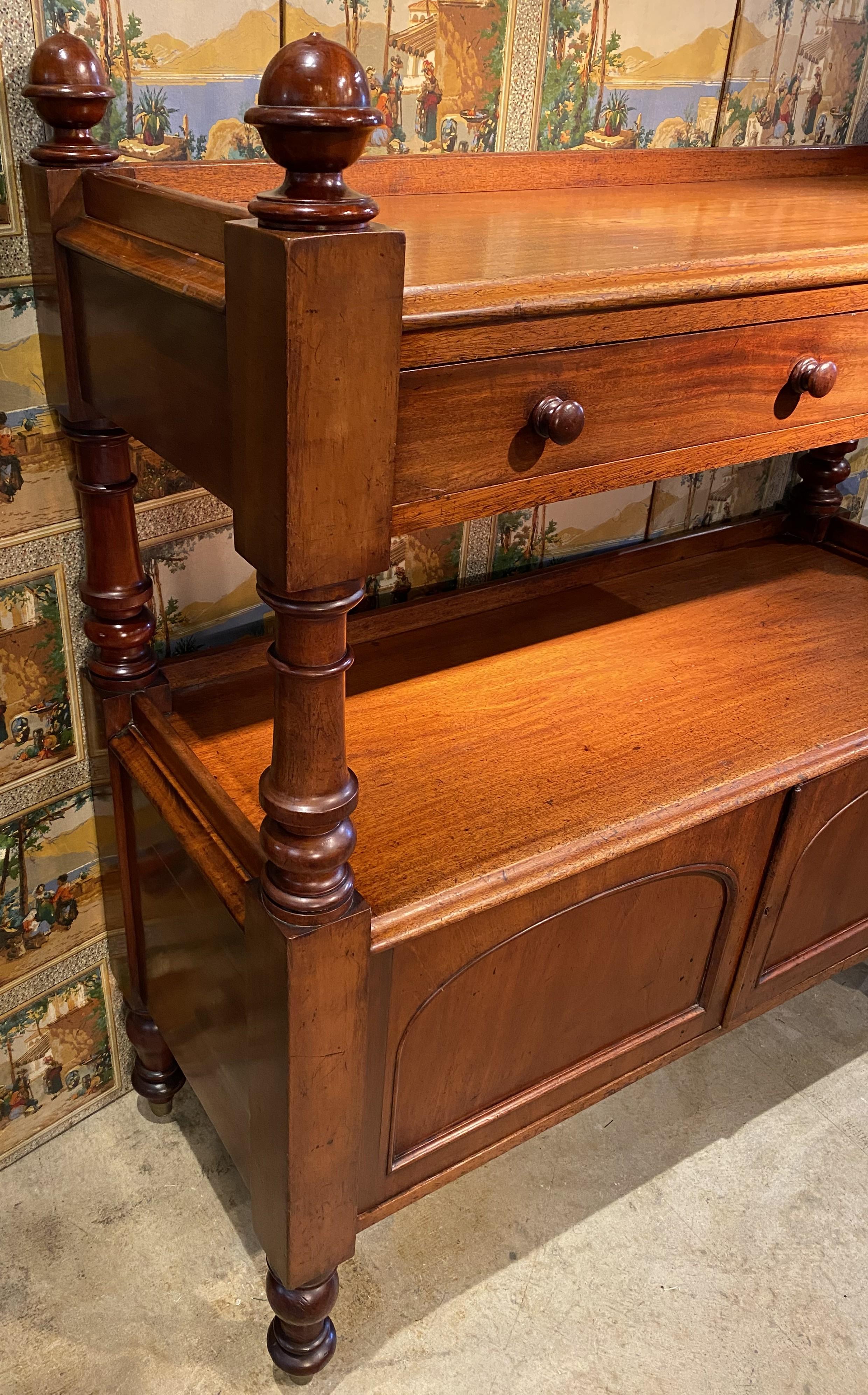 Hand-Carved William IV English Two Tier Mahogany Server with Gallery