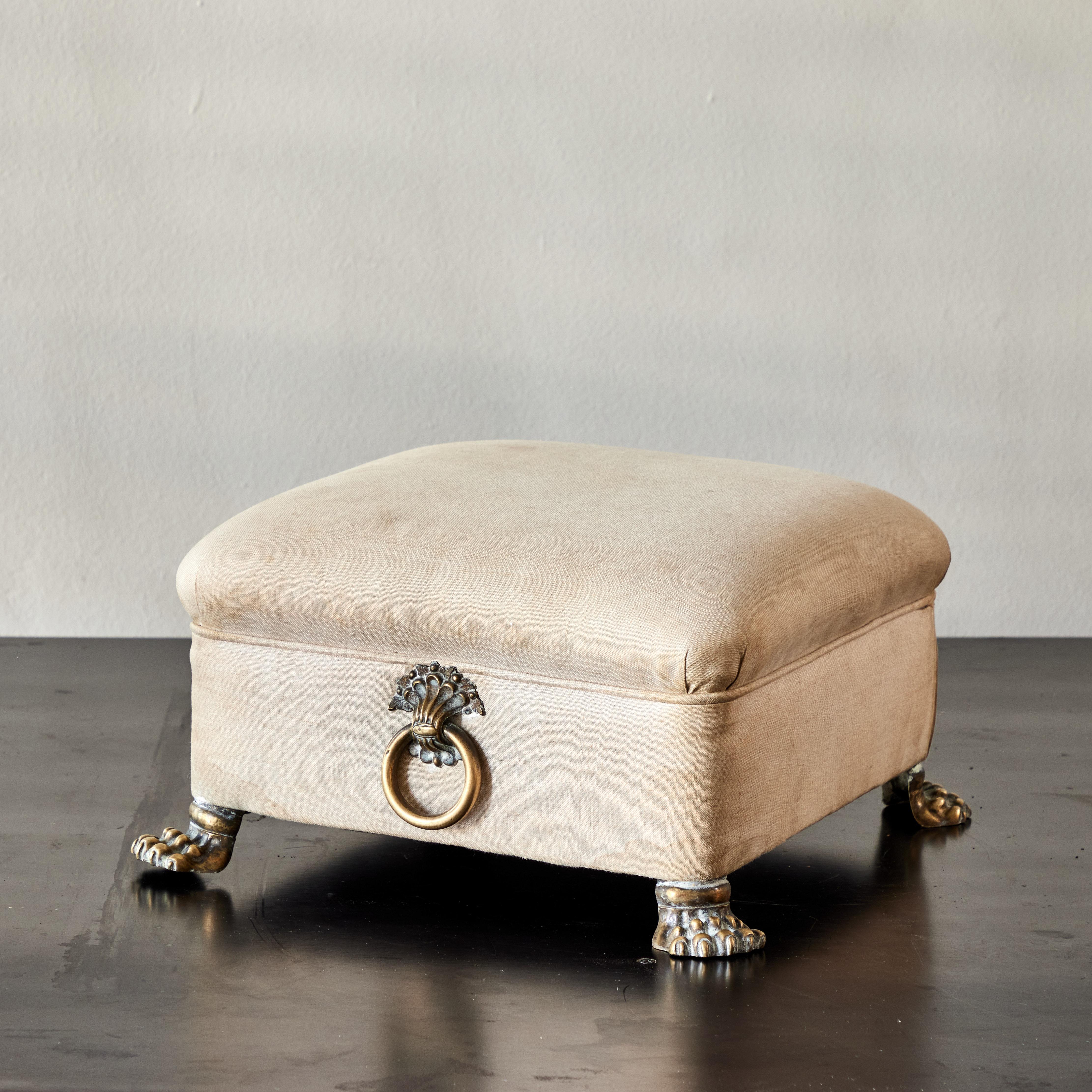 English William IV Era Clawfoot Upholstered Footstool For Sale