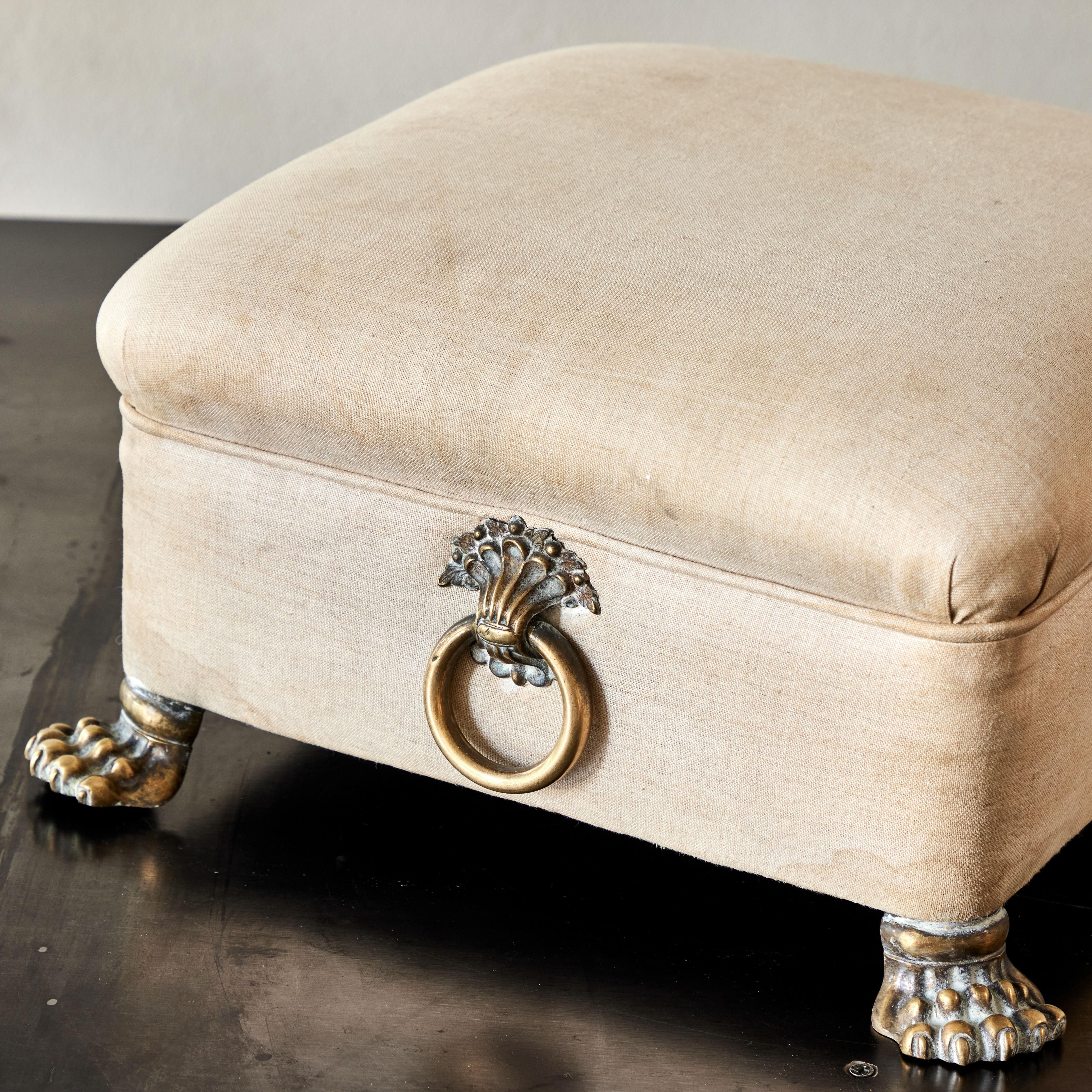 William IV Era Clawfoot Upholstered Footstool In Good Condition For Sale In Los Angeles, CA