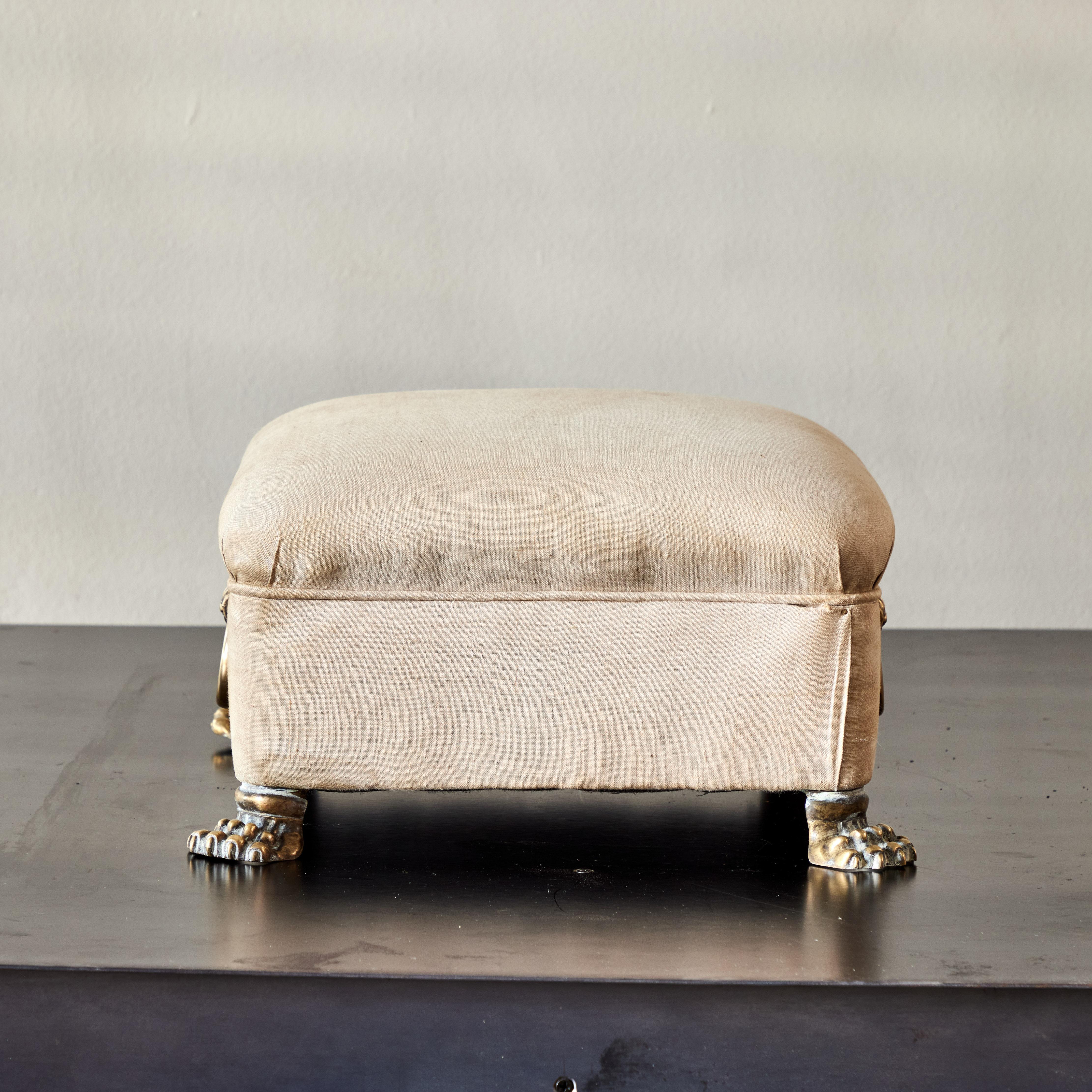 Mid-19th Century William IV Era Clawfoot Upholstered Footstool For Sale
