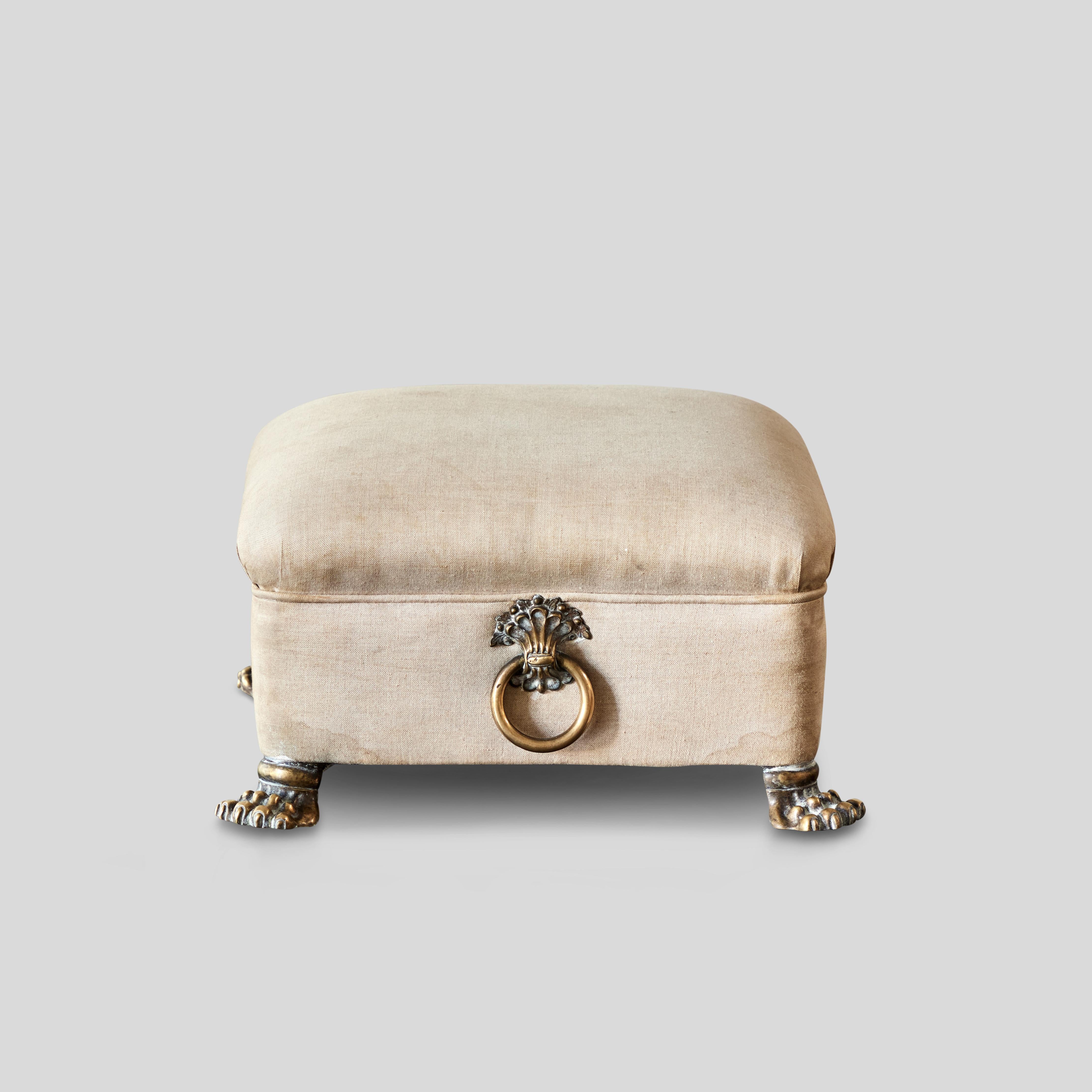 Brass William IV Era Clawfoot Upholstered Footstool For Sale