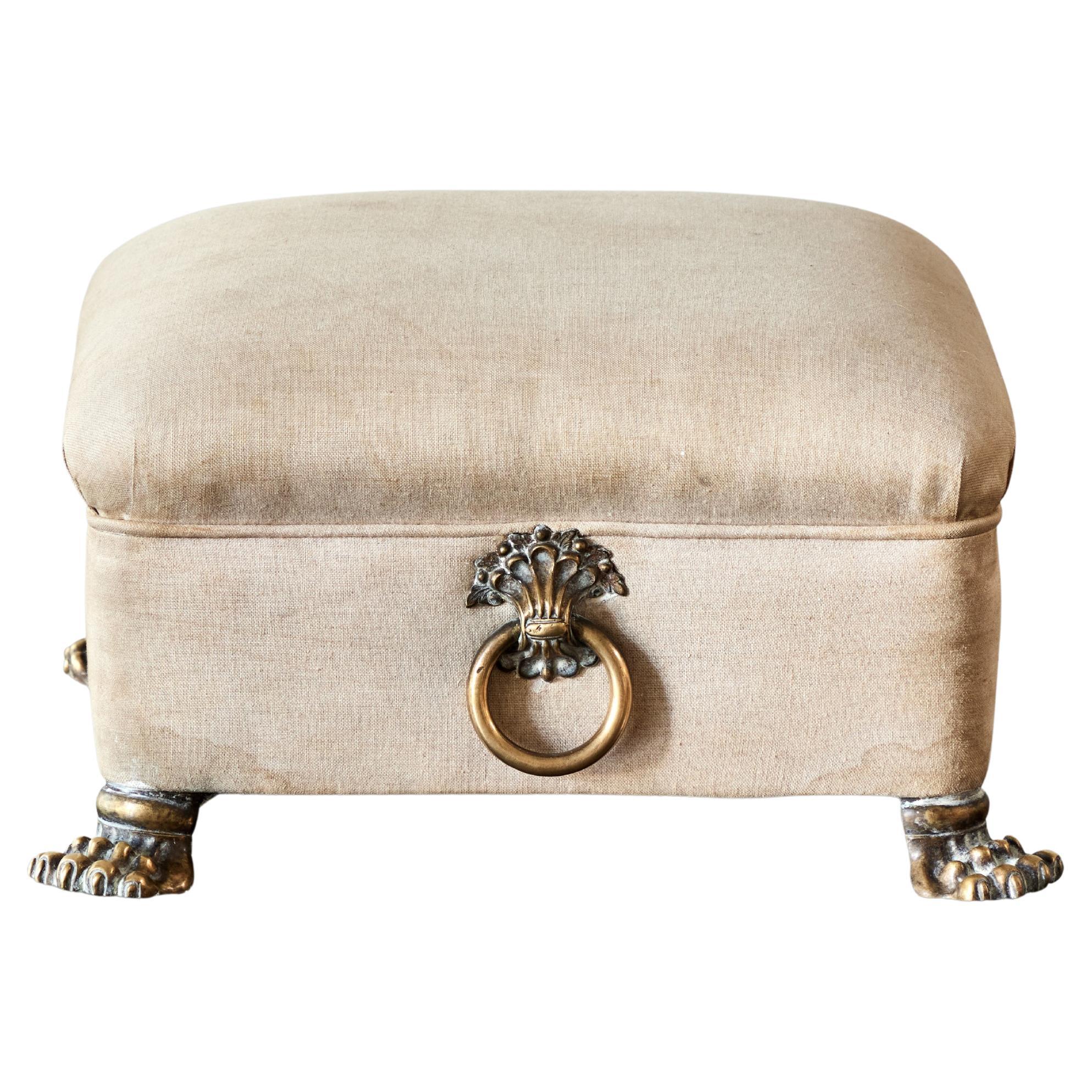 William and Mary Style Walnut Leather Upholstered Small Footstool with  Storage For Sale at 1stDibs