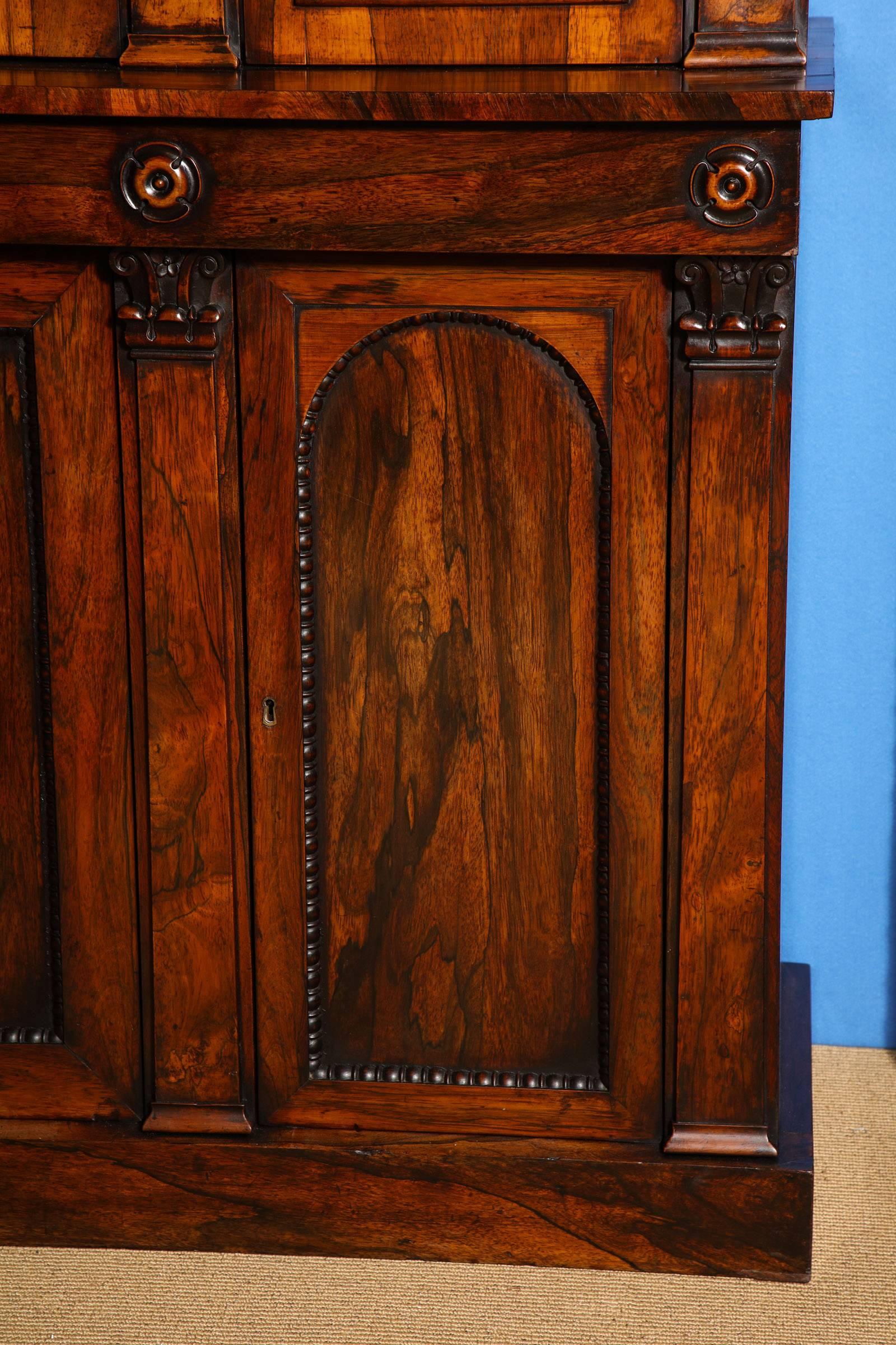 William IV Figured Rosewood Book-Matched Bookcase Cabinet, English, circa 1840  For Sale 4