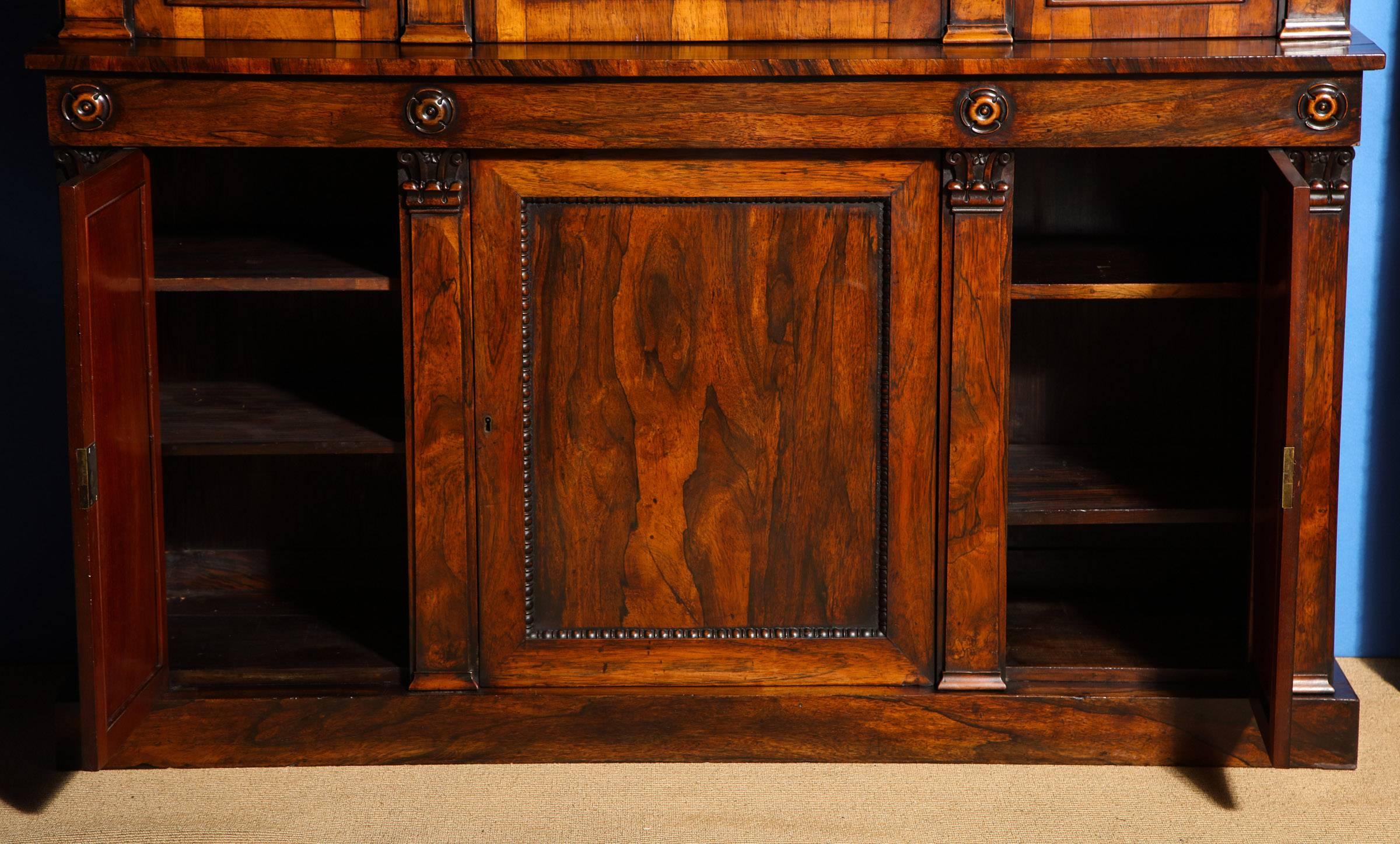 William IV Figured Rosewood Book-Matched Bookcase Cabinet, English, circa 1840  For Sale 6