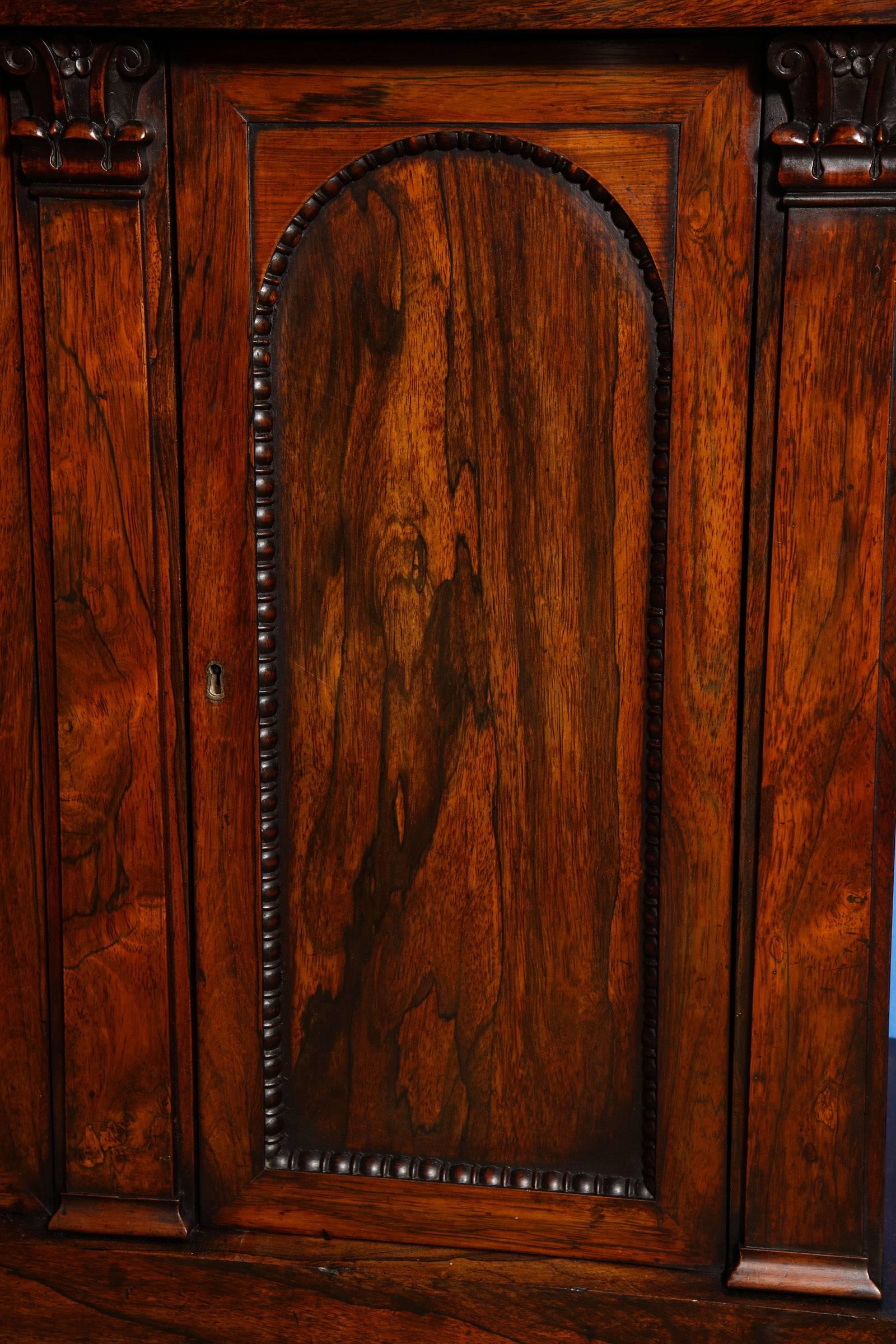 William IV Figured Rosewood Book-Matched Bookcase Cabinet, English, circa 1840  For Sale 2