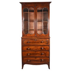 William IV Flame Mahogany Secretaire Bookcase