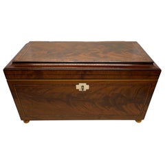 William IV Flame Mahogany Tea Caddy with Rosewood and Ebony, English, ca. 1830