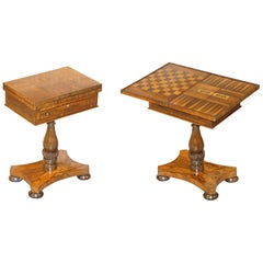 Antique William IV Fully Restored Hardwood Games Table Chess Backgammon Cribbage Board