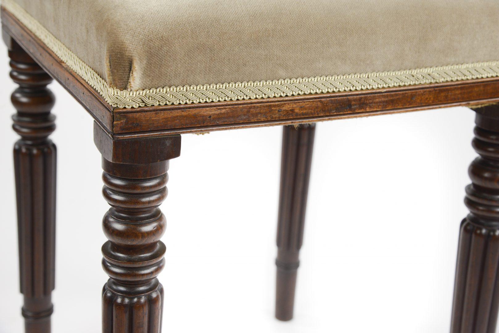 Accredited to Gillows a mahogany stool, William IV circa 1830 on reeded splayed supports with a square top.
Gillows was owned by the family until 1814 when it was taken over by Redmayne, Whiteside, and Ferguson; they continued to use the Gillow