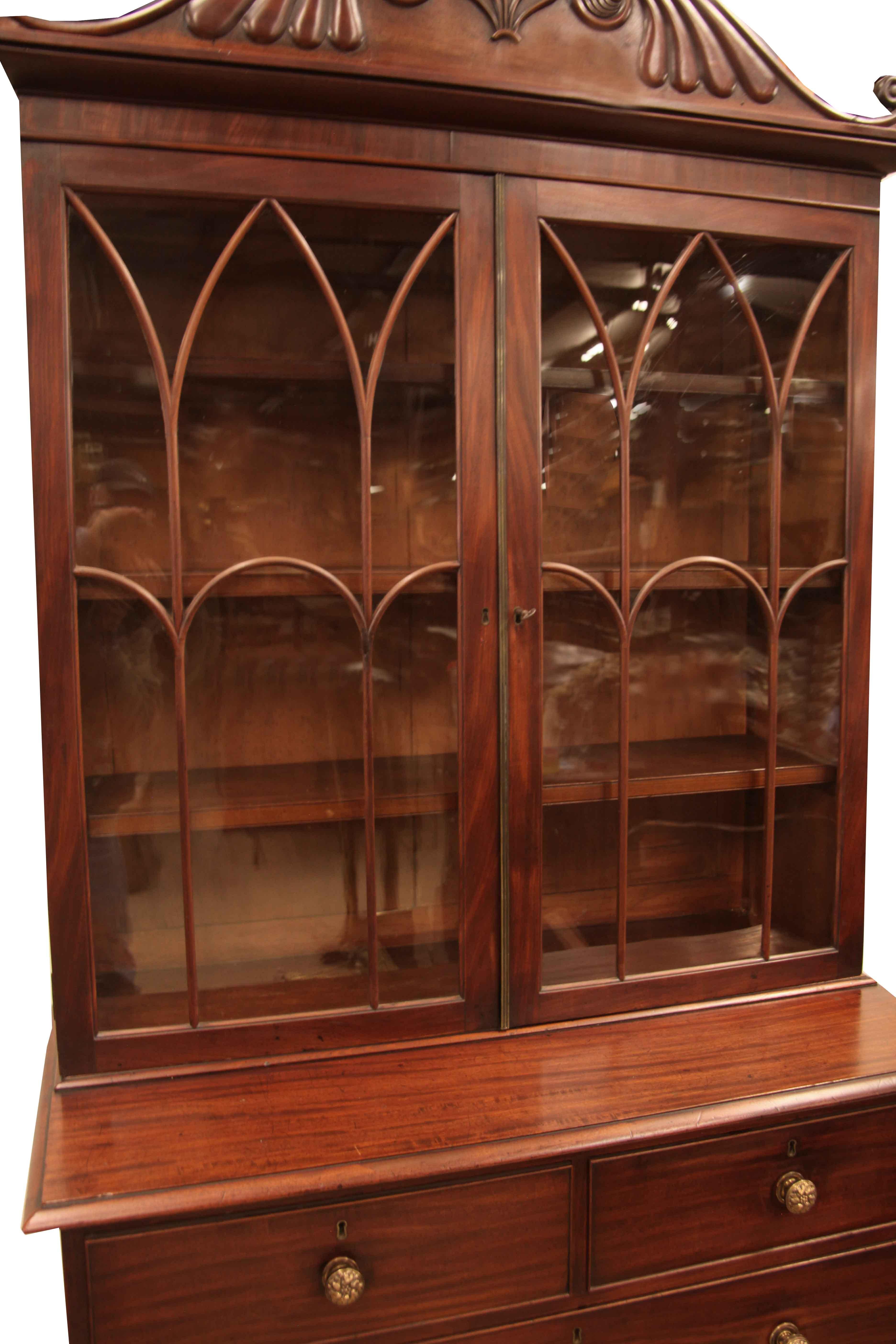 Hand-Carved William IV Glass Door Bookcase  For Sale