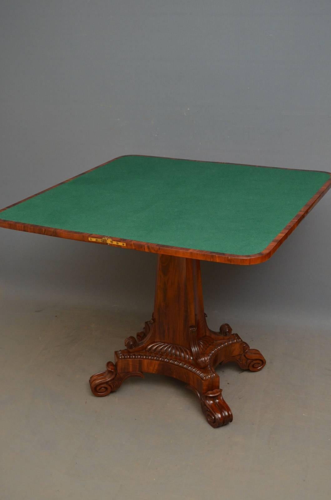 English William IV Goncalo Alves Card Table