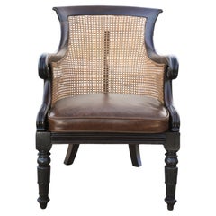 William IV Hardwood Cane Bergere Library Armchair With Scrolled Arms on Castors