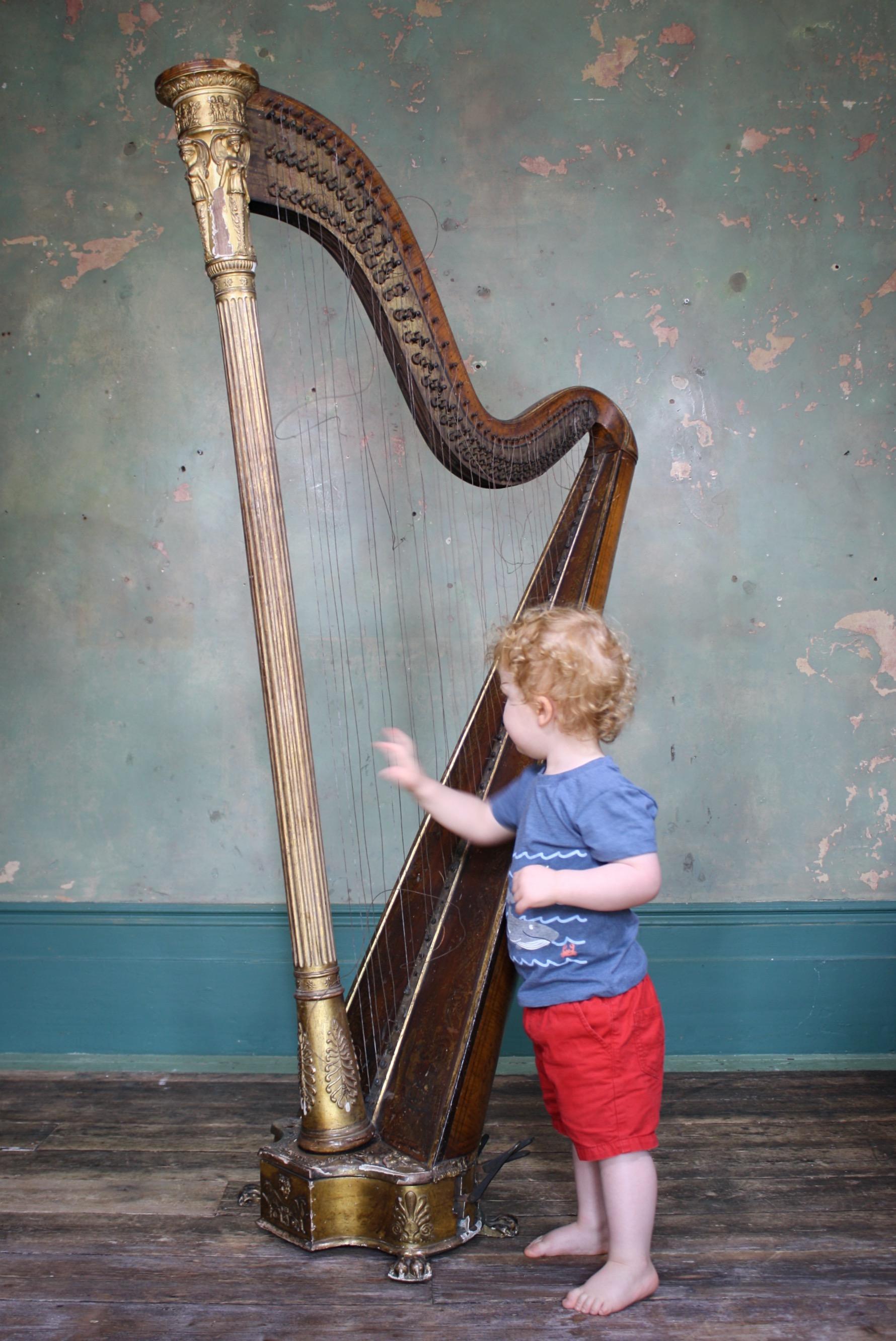 William IV William iv, Jackson Late Egan Irish Satin & Gilt Wood Harp 