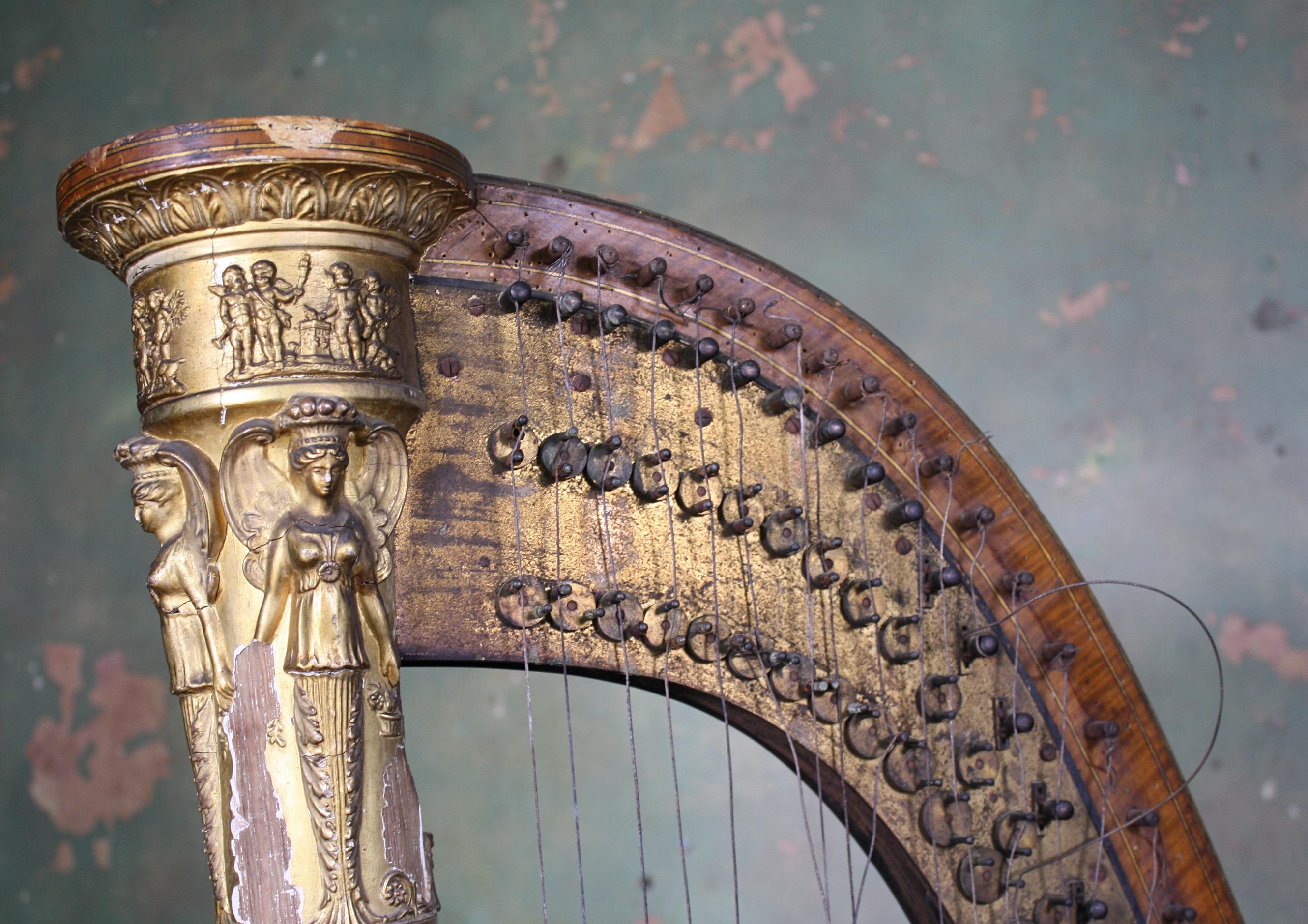 Satinwood William iv, Jackson Late Egan Irish Satin & Gilt Wood Harp 