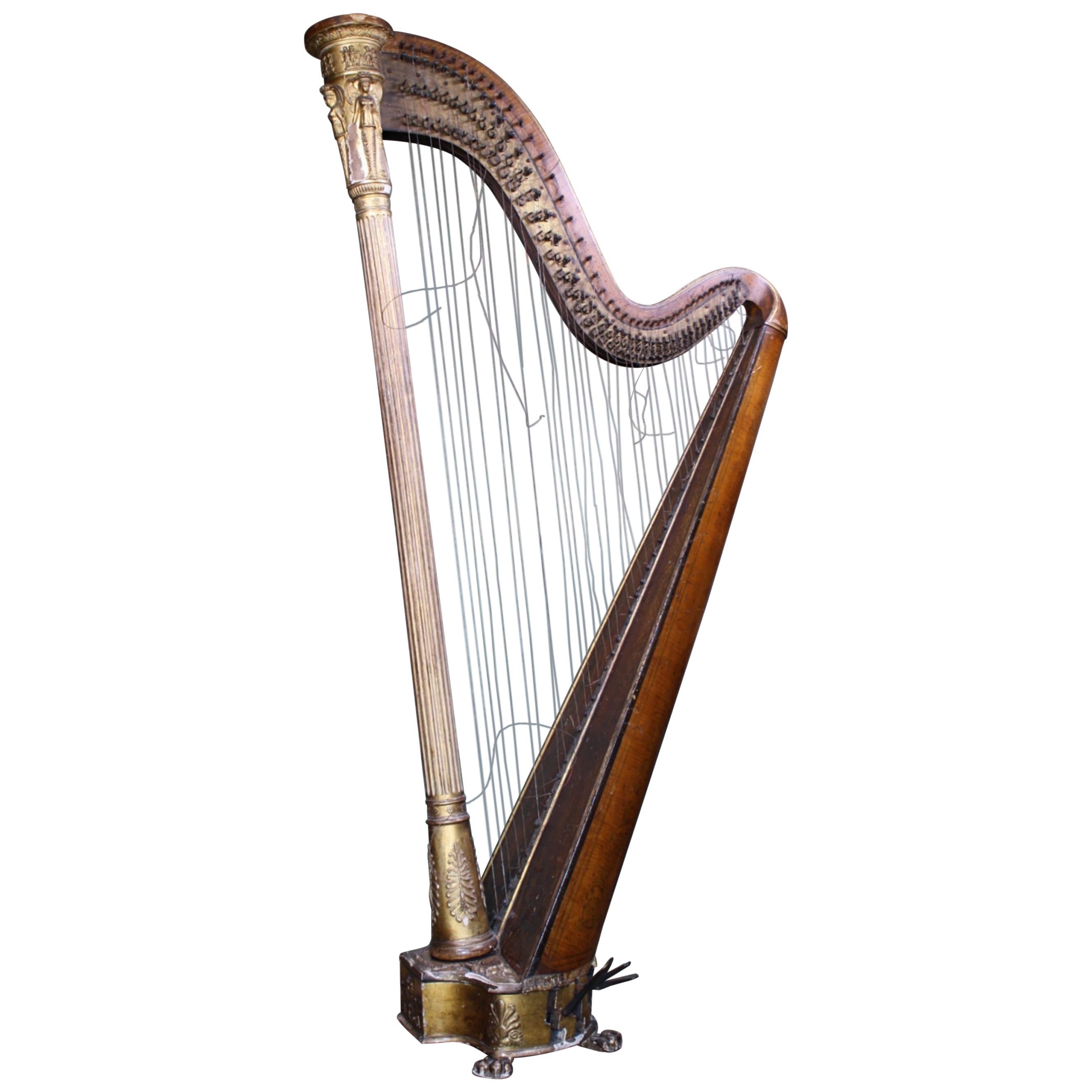 William iv, Jackson Late Egan Irish Satin & Gilt Wood Harp 