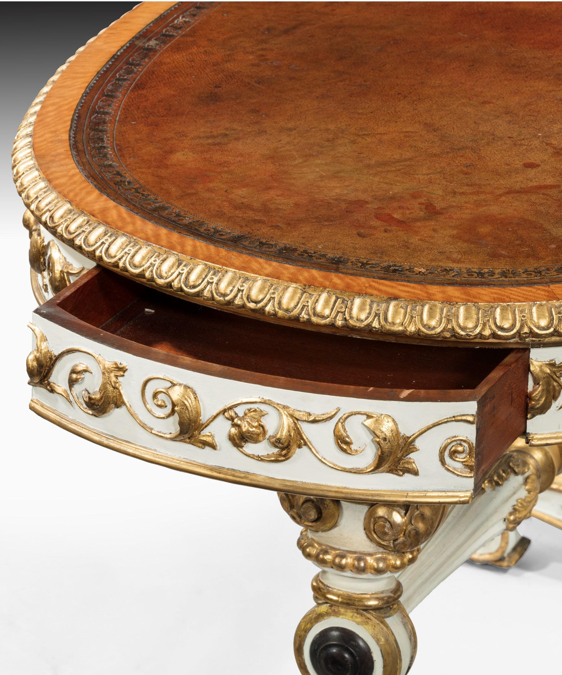 William IV Kidney Shaped Writing Table with Carved Giltwood and White Painted For Sale 1