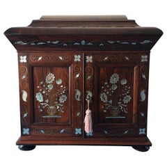 William IV ladies mother of pearl and abalone inlaid rosewood table cabinet