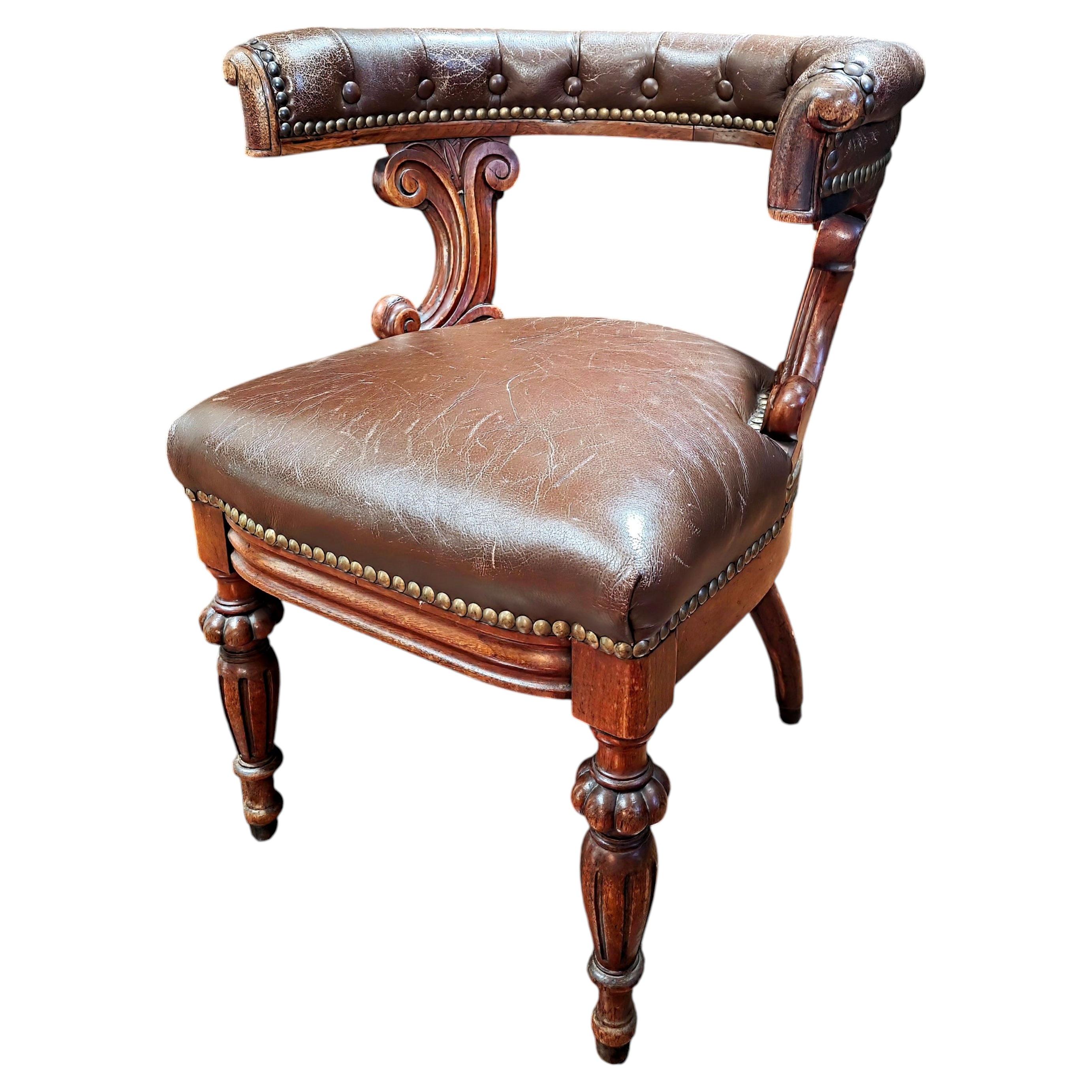 William IV Leather and Mahogany Desk Chair England 1830s