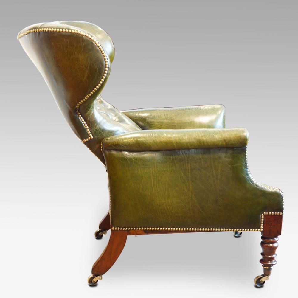 William IV Leather Button Back Reclining Patent Library Chair 1