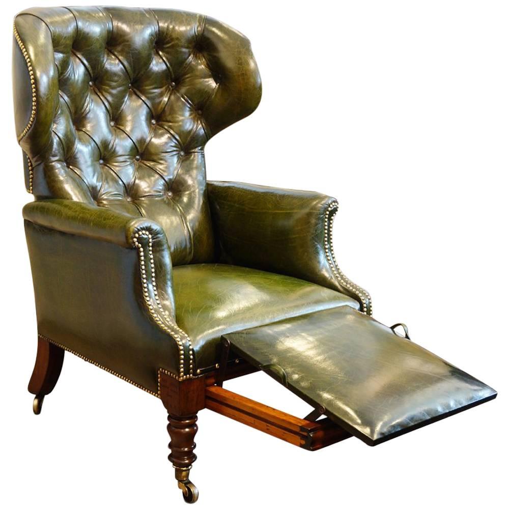 William IV Leather Button Back Reclining Patent Library Chair