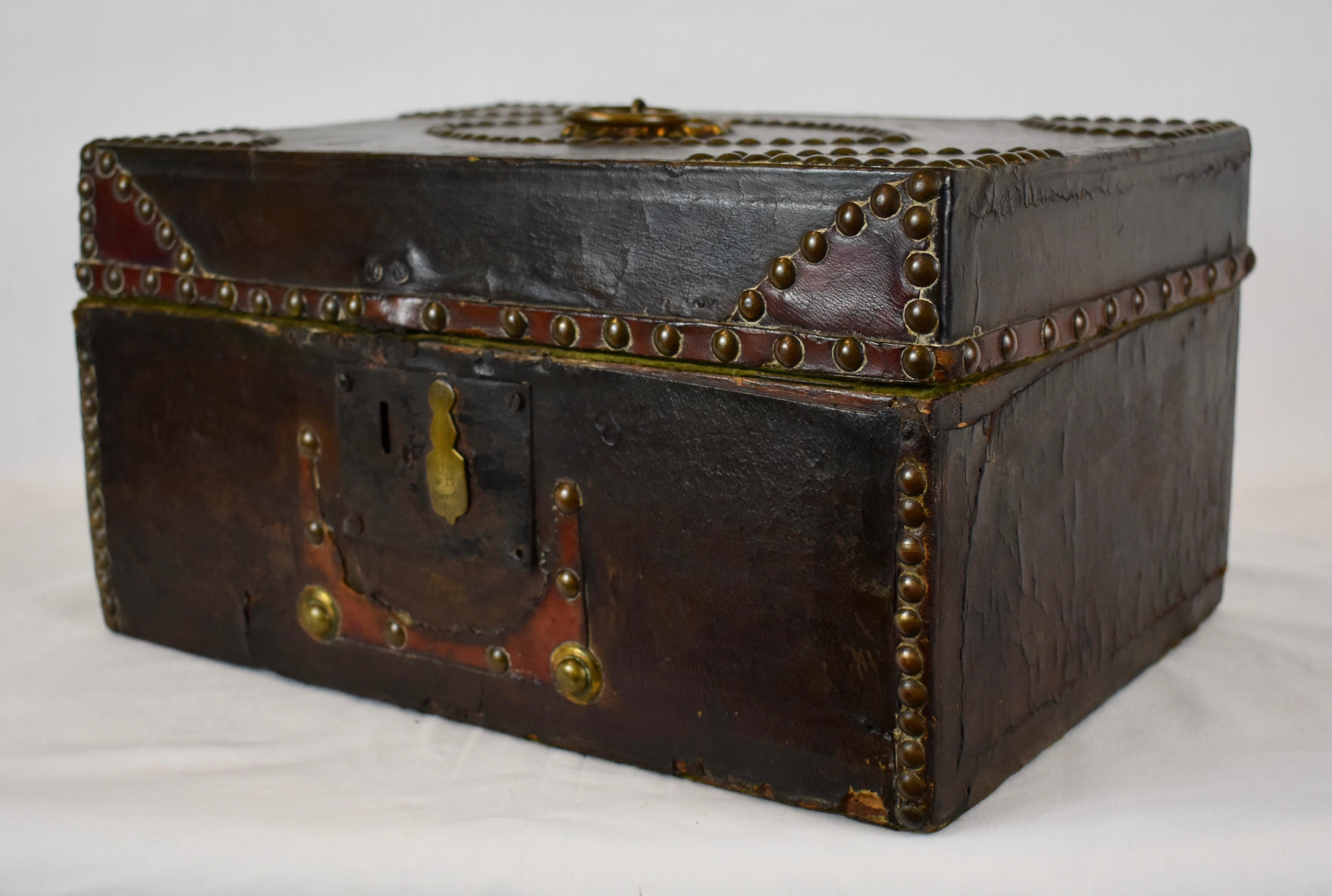 Brass William IV Leather-Clad Document Box