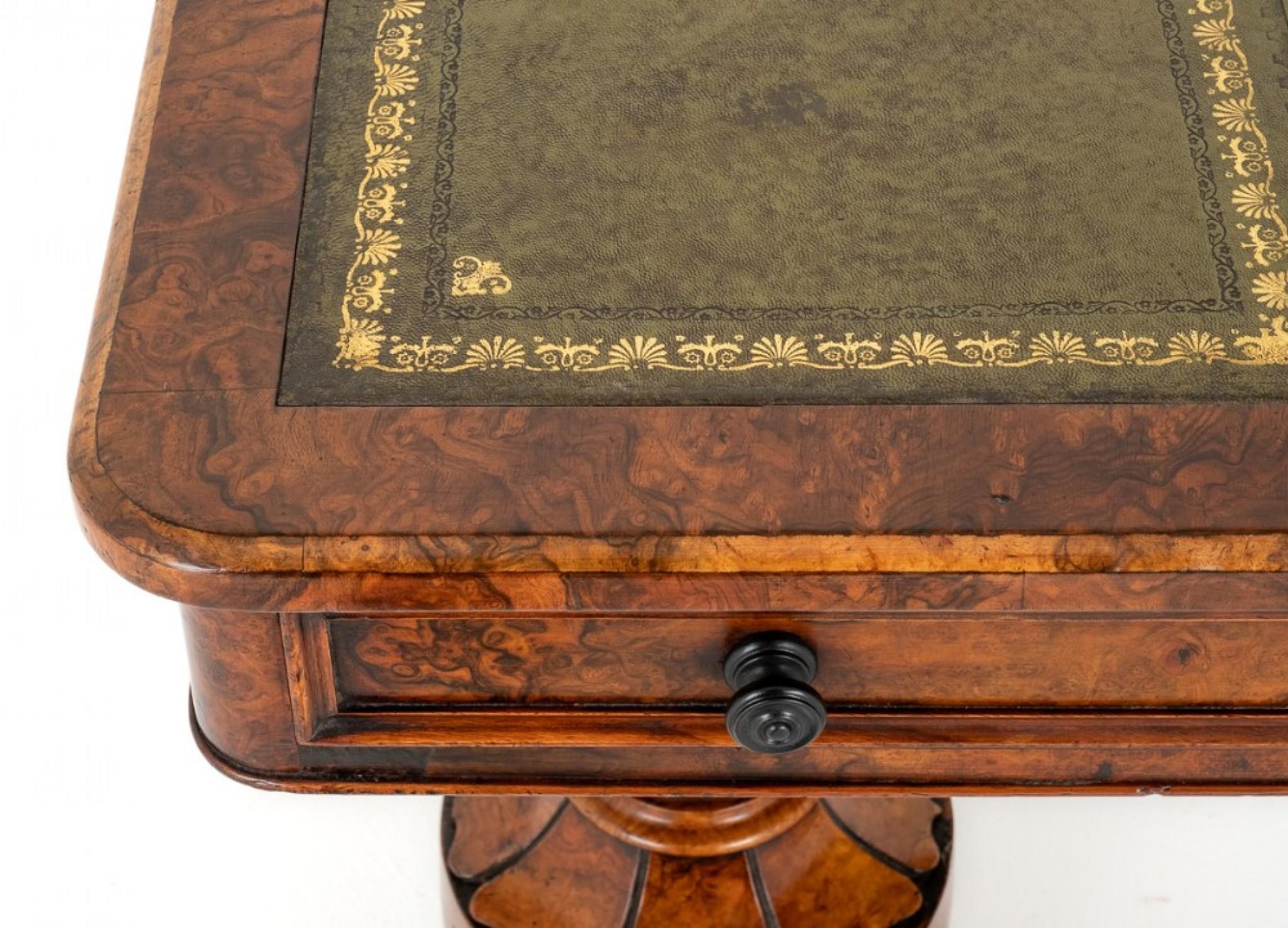 19th Century William IV Library Table Desk Burr Walnut