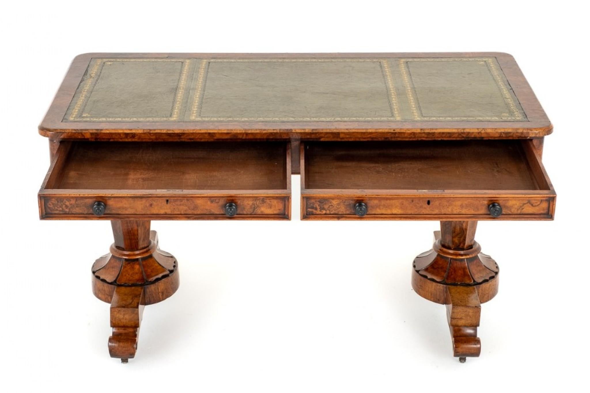 William IV Library Table Desk Burr Walnut 3