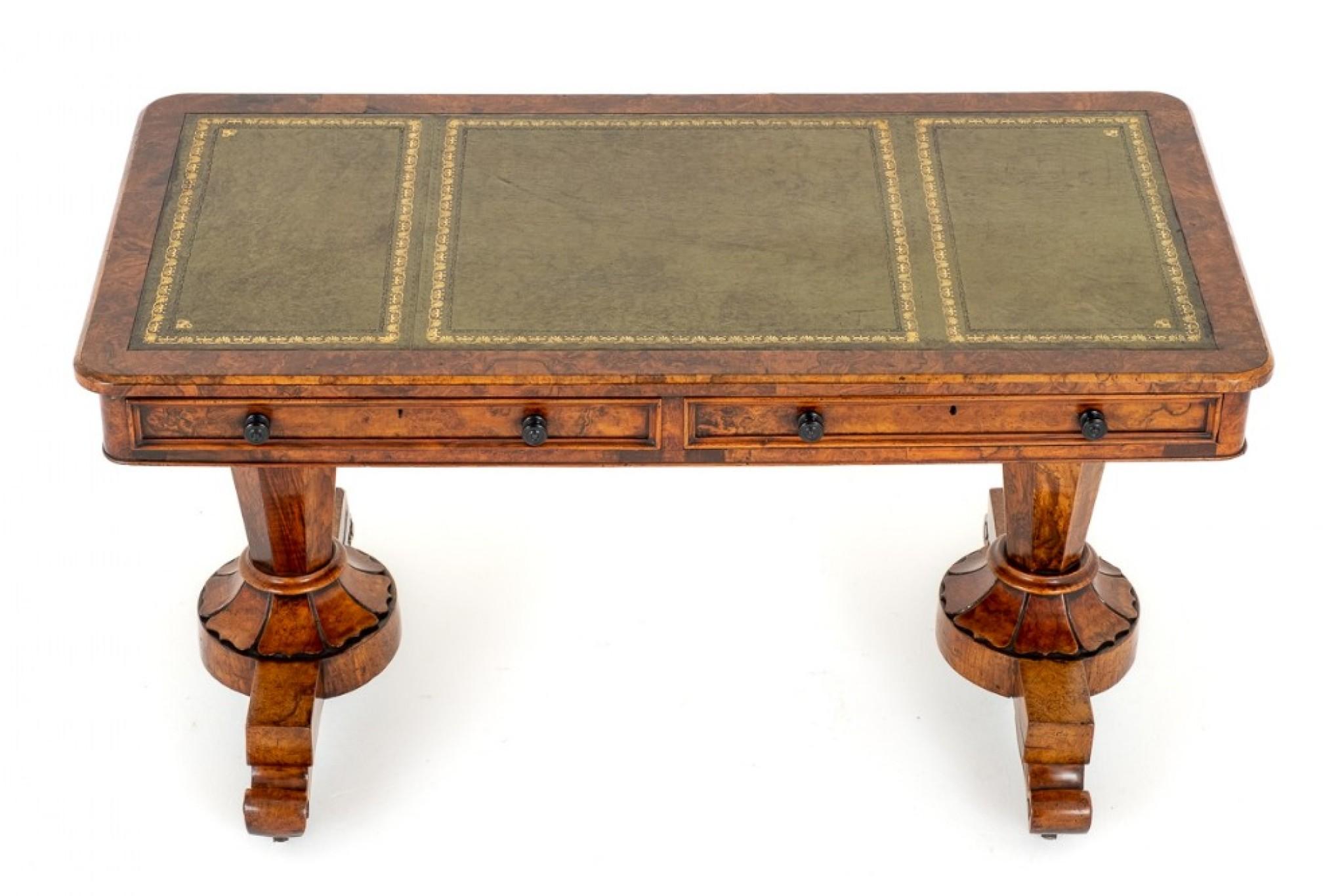 William IV Library Table Desk Burr Walnut 4