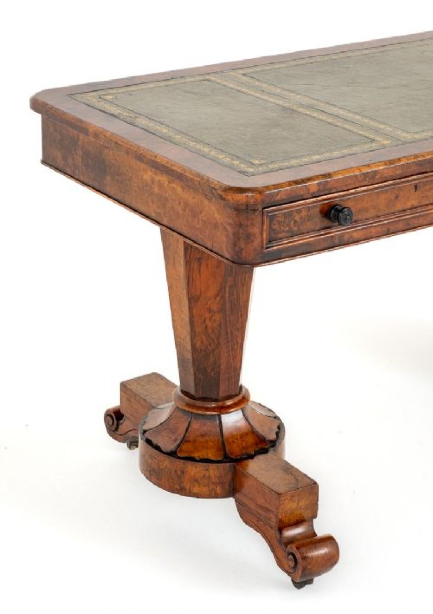 William IV Library Table Desk Burr Walnut 5
