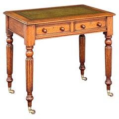 William IV Library Table or Writing Desk of Patinated Oak with Inset Leather Top