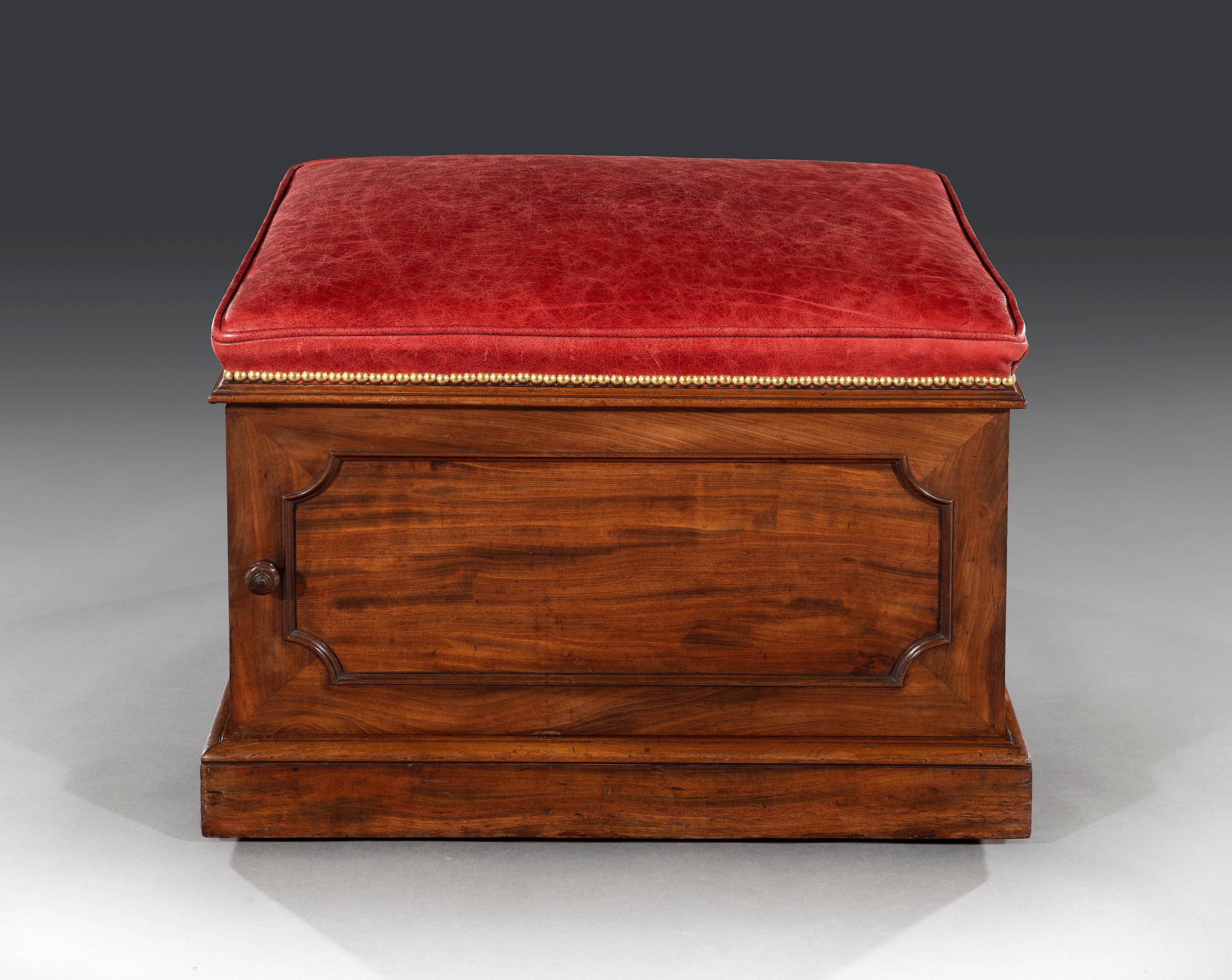 English William IV Mahogany and Leather Box Stool For Sale