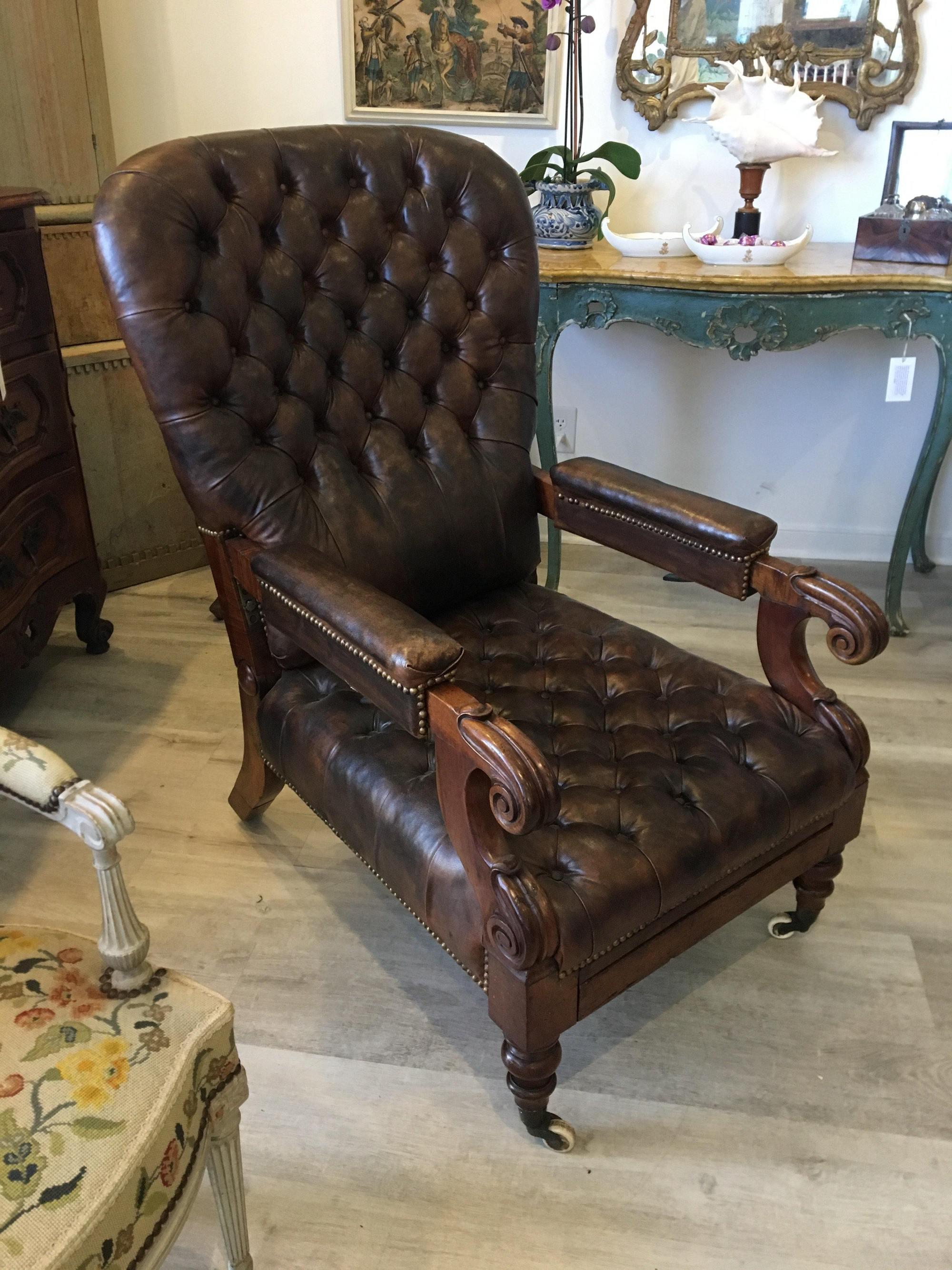 William IV Mahogany and Leather Reclining Library Chair 5