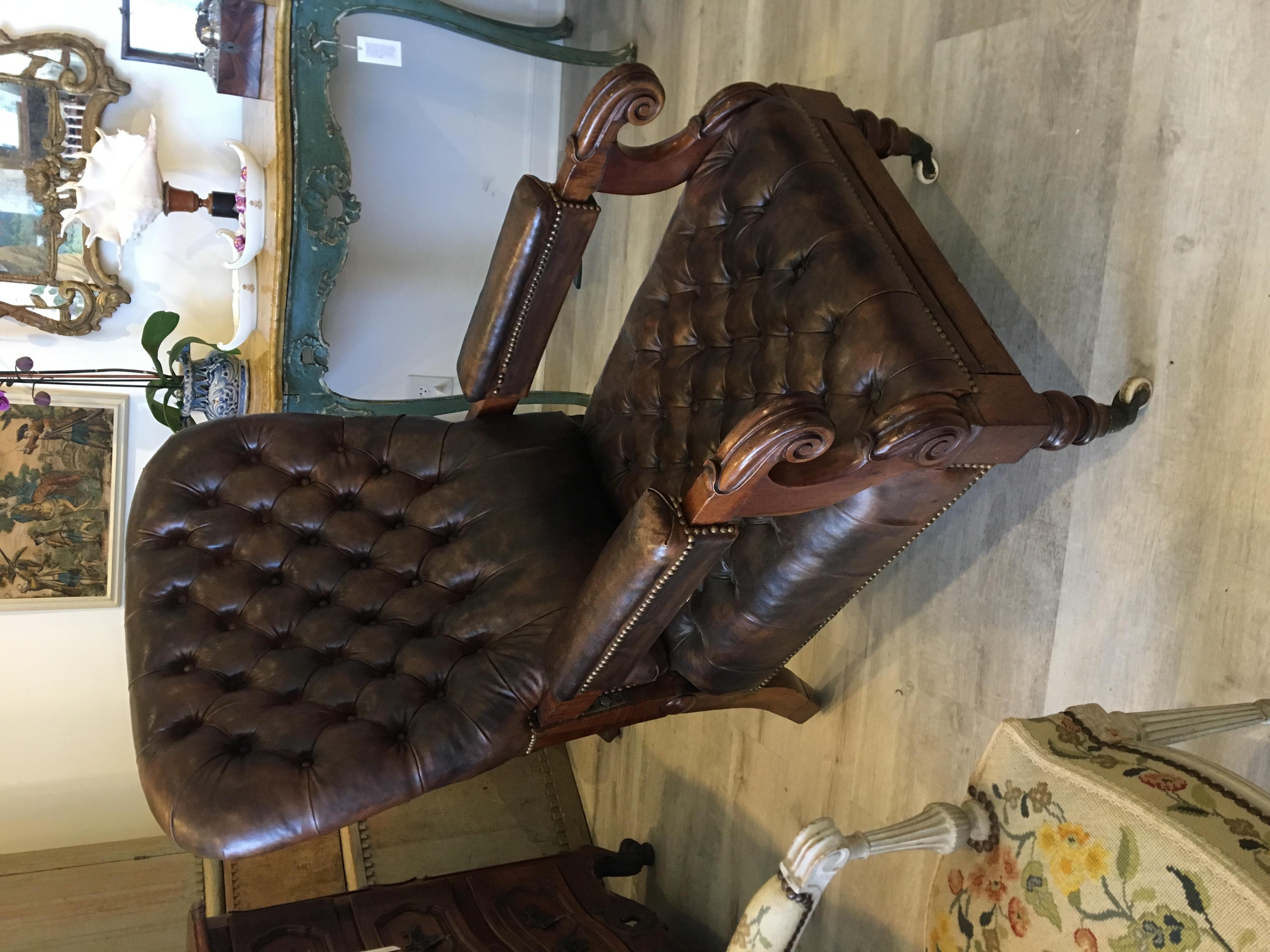 William IV Mahogany and Leather Reclining Library Chair 6