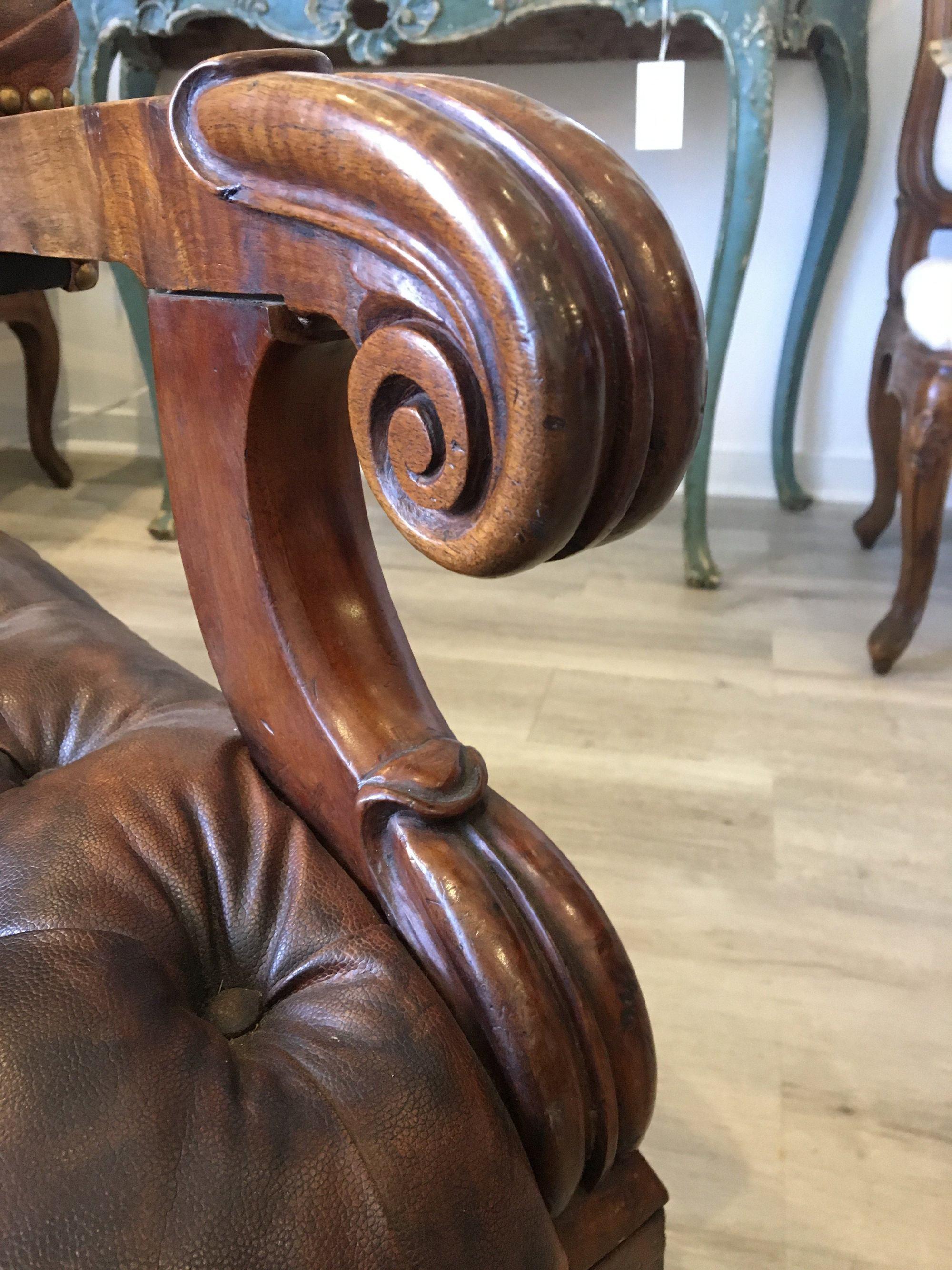 British William IV Mahogany and Leather Reclining Library Chair