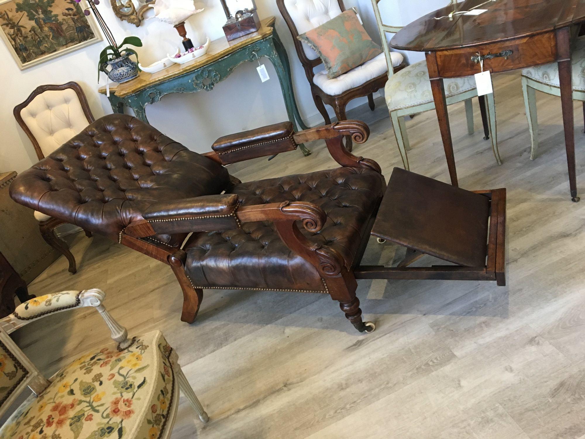 William IV Mahogany and Leather Reclining Library Chair 2