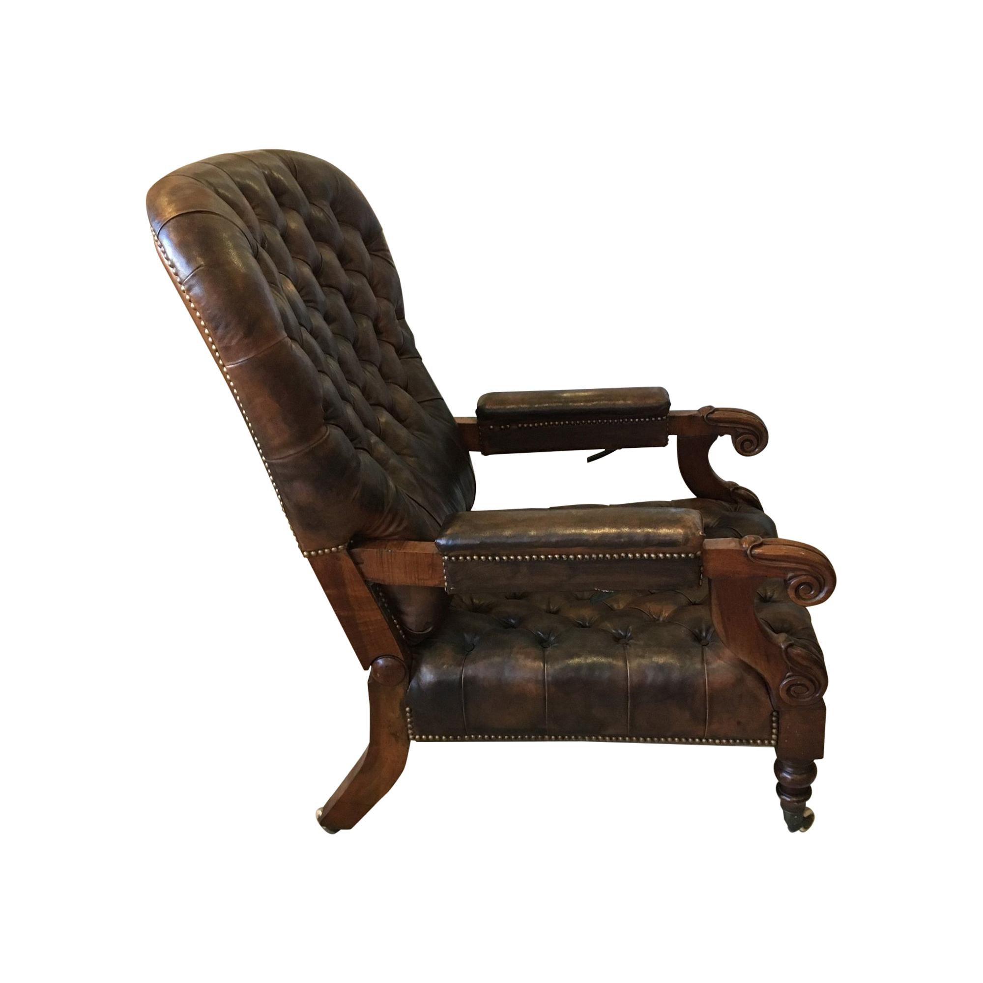 William IV Mahogany and Leather Reclining Library Chair