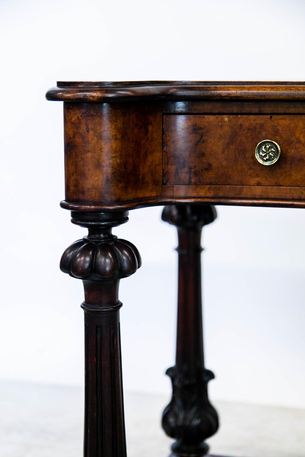 Brass William IV Mahogany & Burled Walnut Side Table For Sale