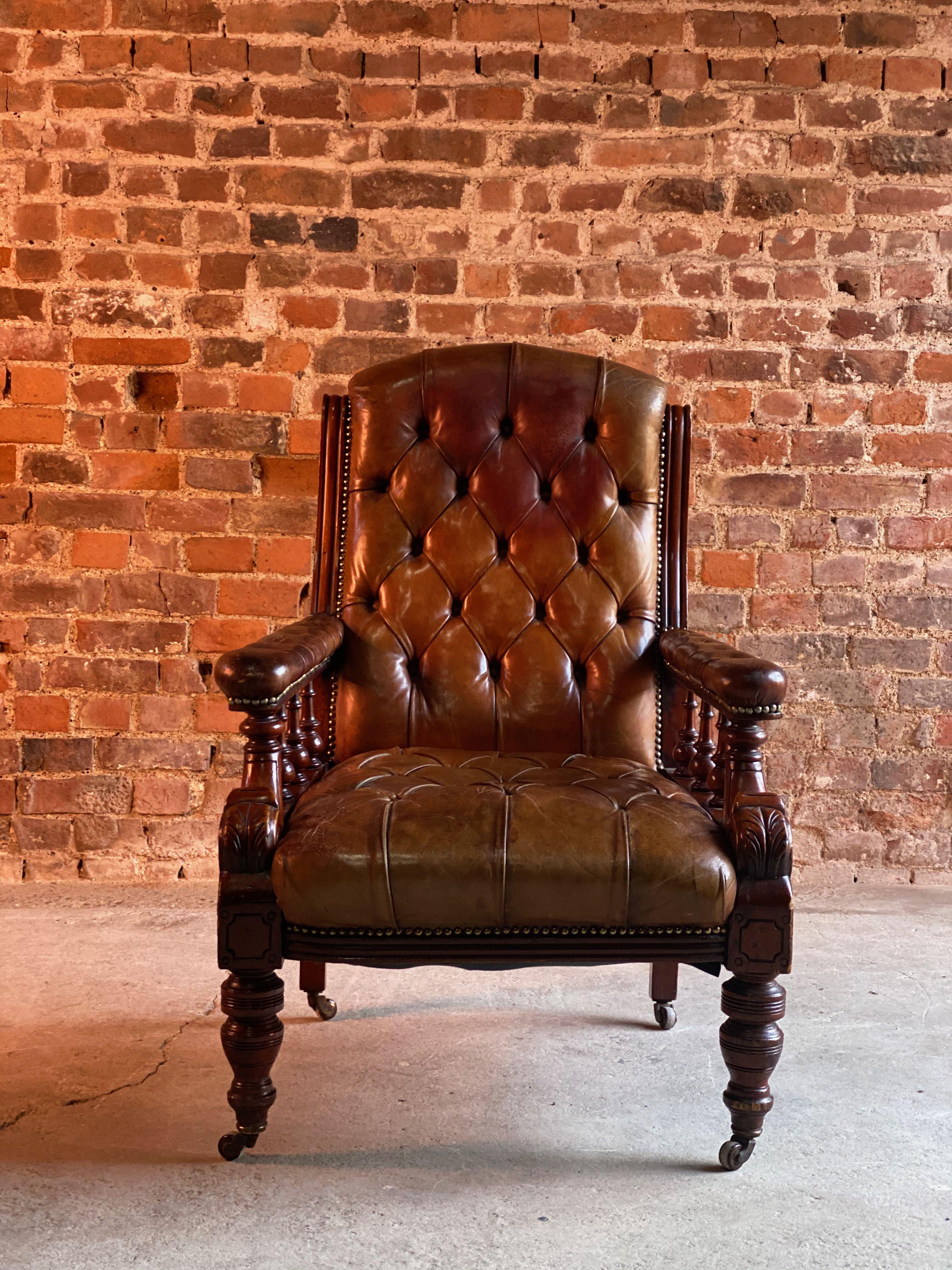 William iv Mahogany Buttoned Back Leather Library Chair 19th Century, circa 1835 4