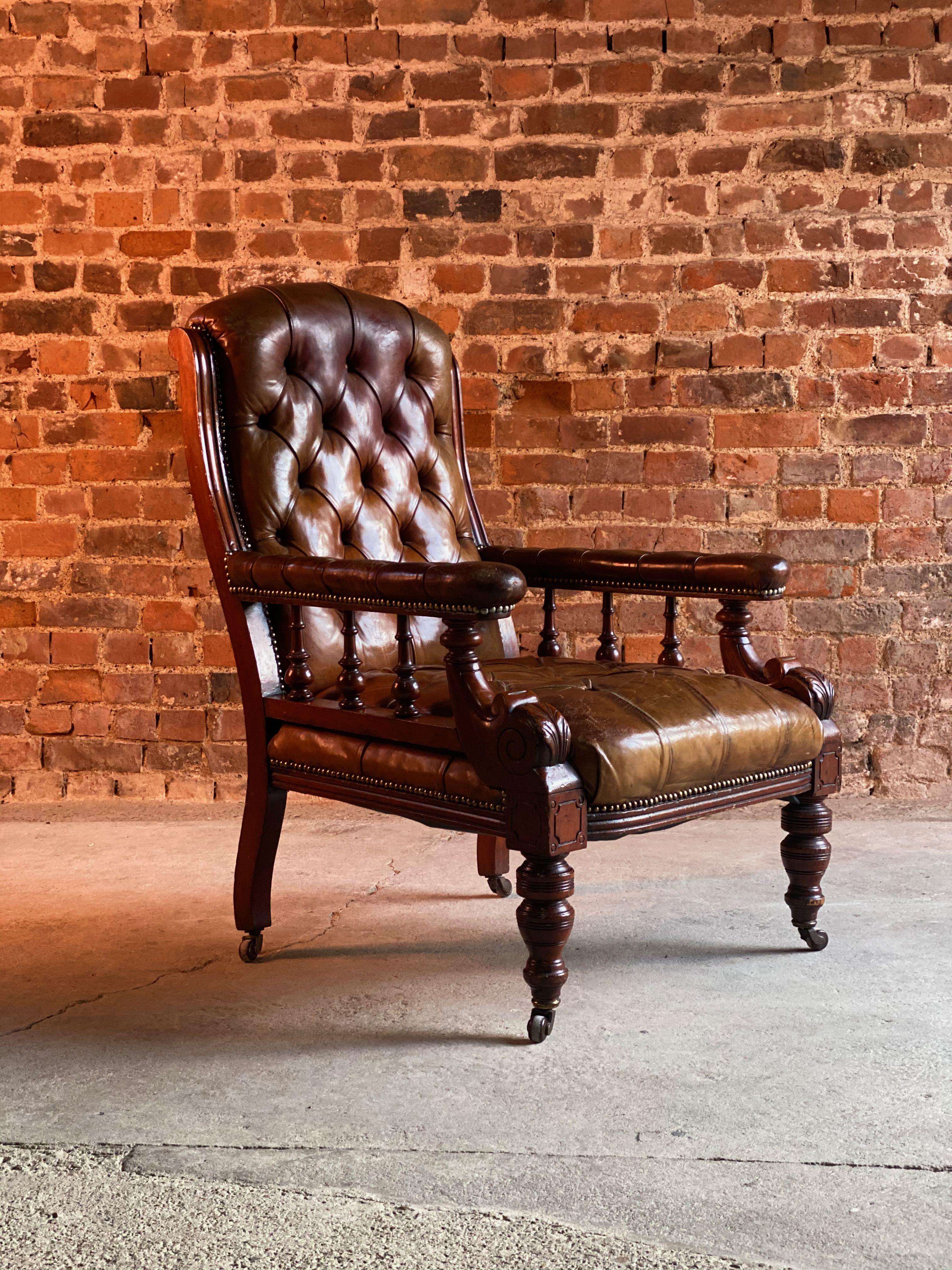 William iv Mahogany Buttoned Back Leather Library Chair 19th Century, circa 1835 5