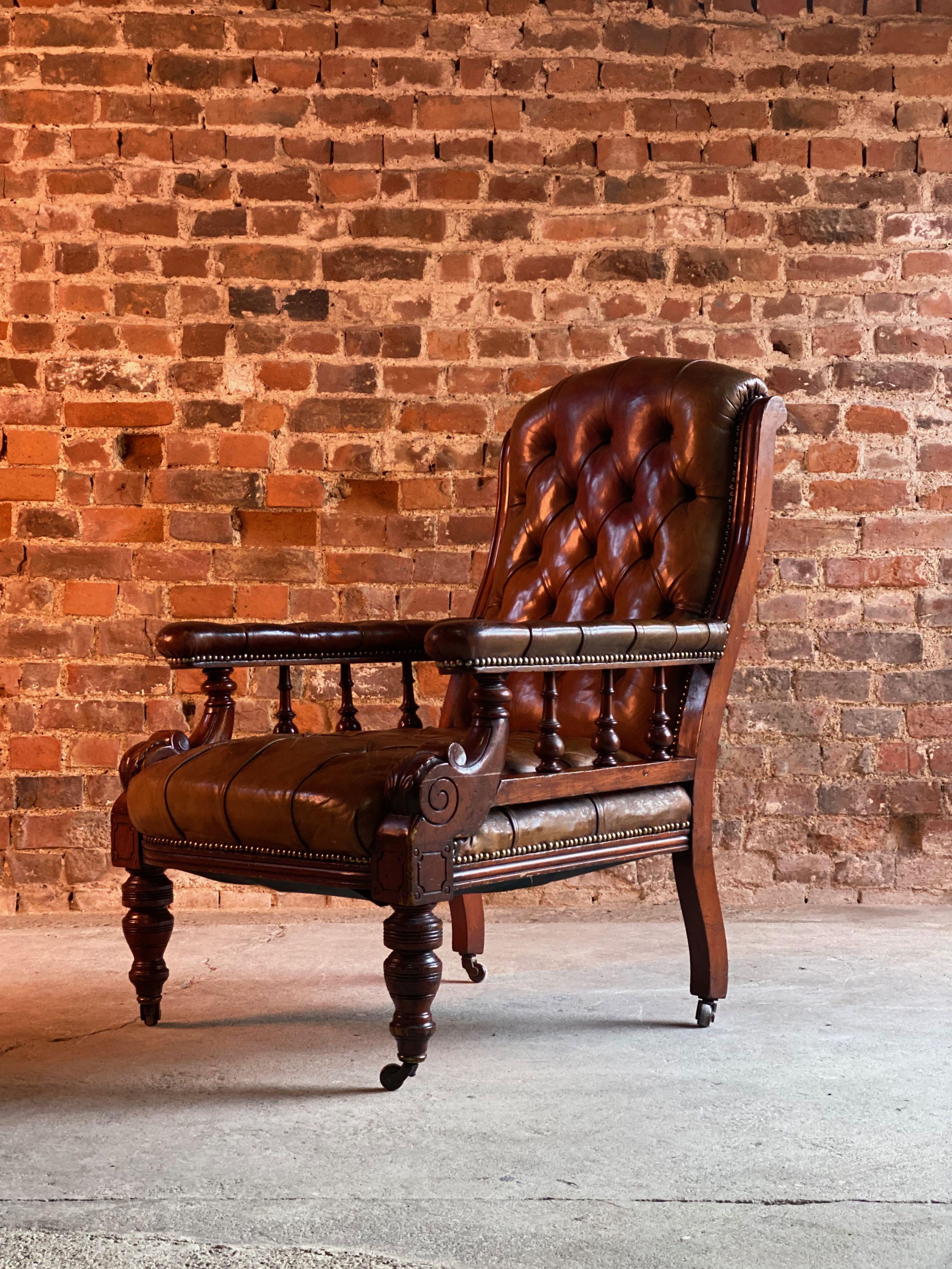 William IV William iv Mahogany Buttoned Back Leather Library Chair 19th Century, circa 1835