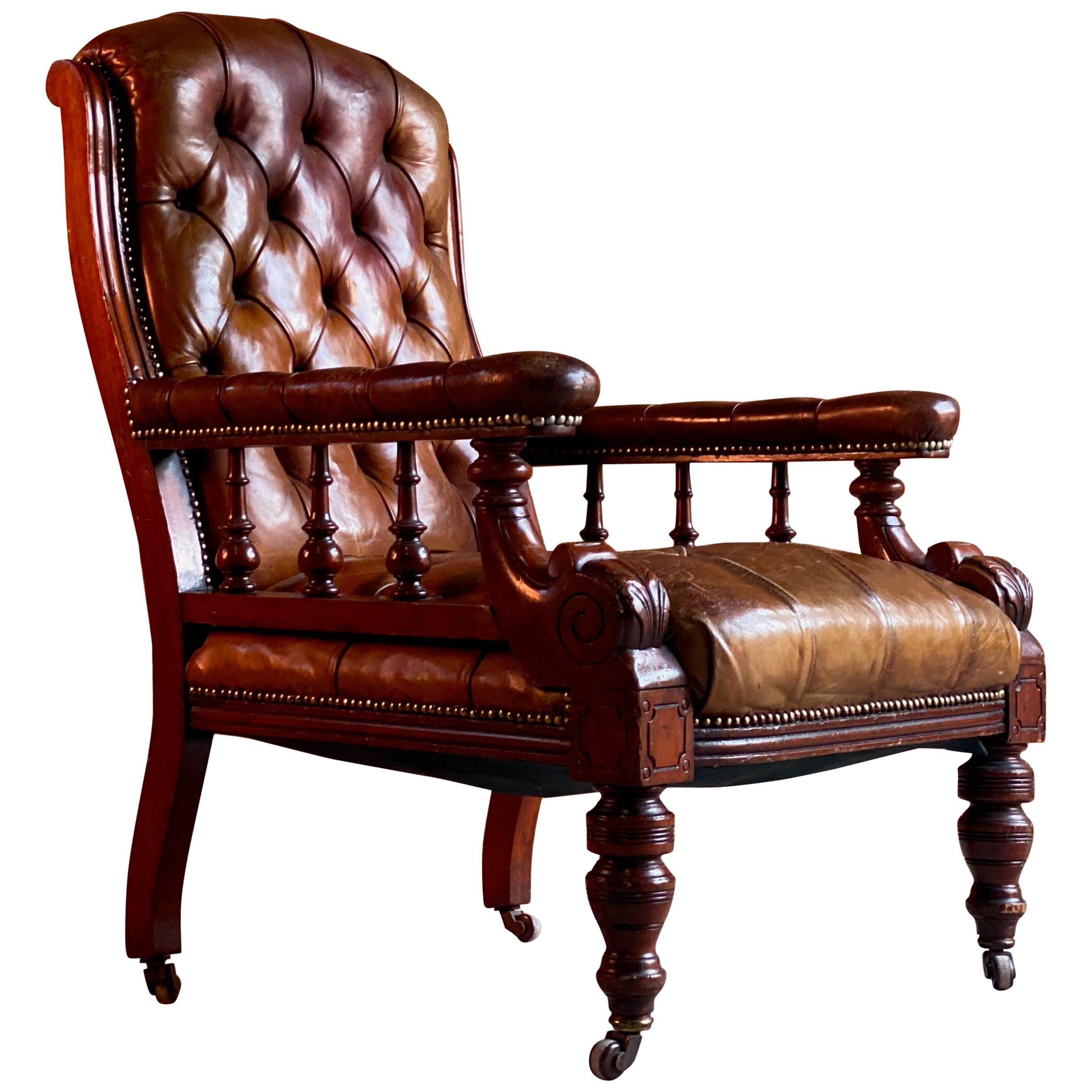 William iv Mahogany Buttoned Back Leather Library Chair 19th Century, circa 1835