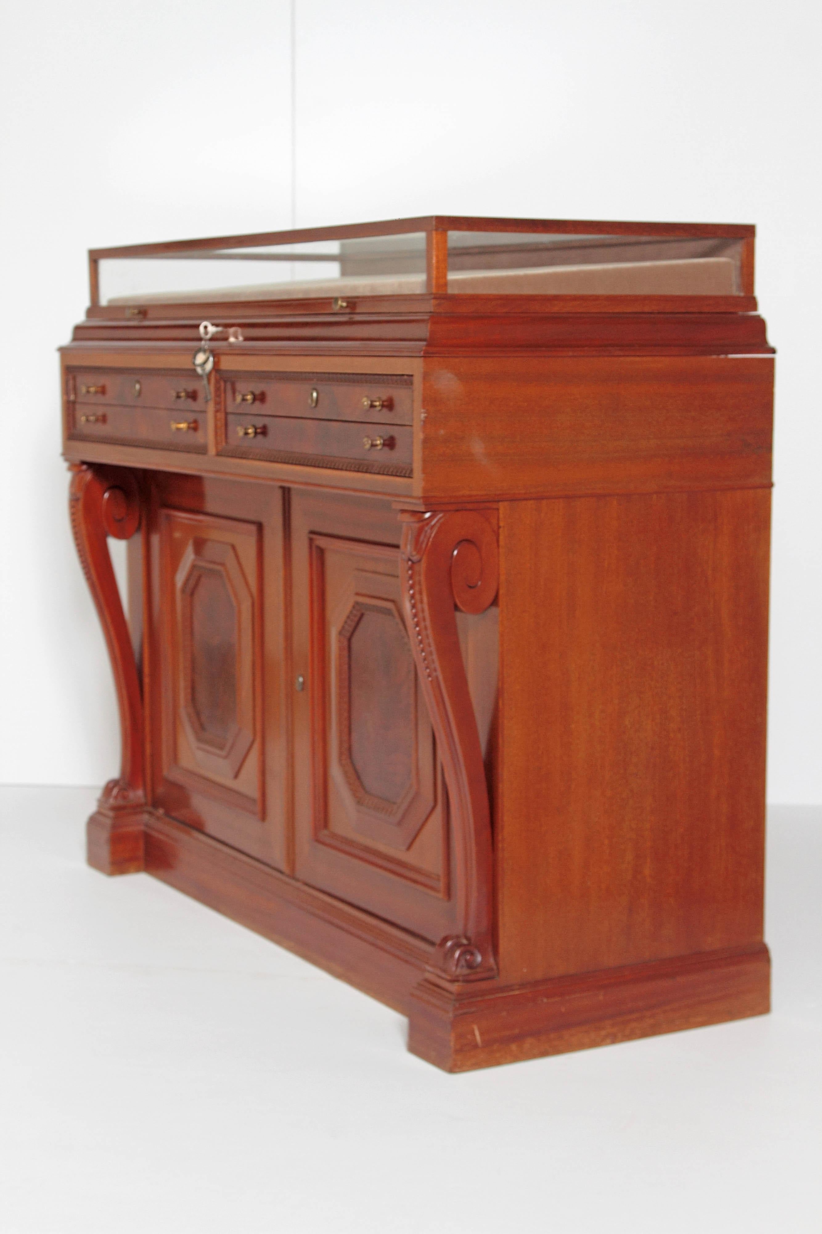 Carved William IV Mahogany Cabinet with Vitrine / Display Top