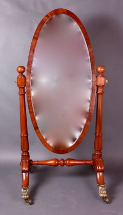 William IV Mahogany Cheval Mirror with Gilt Metal Lions Paw Feet