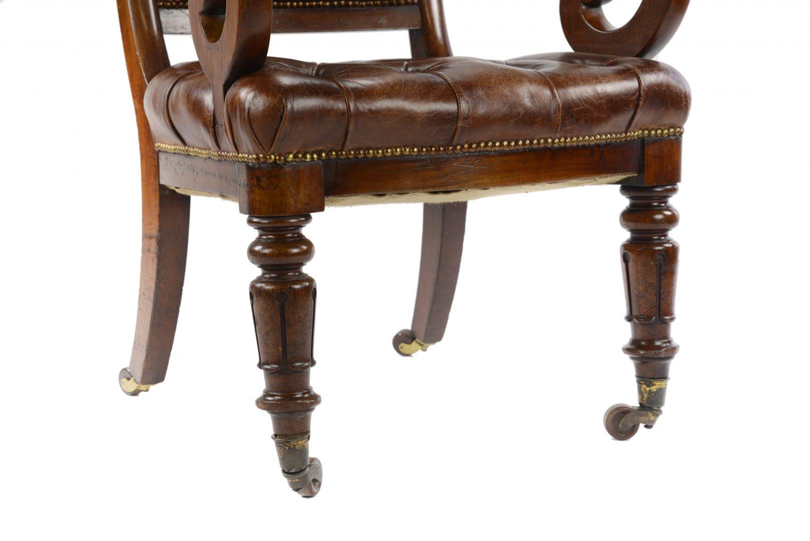 William IV William iv Mahogany Desk or Library Chair attributed to Gillows 