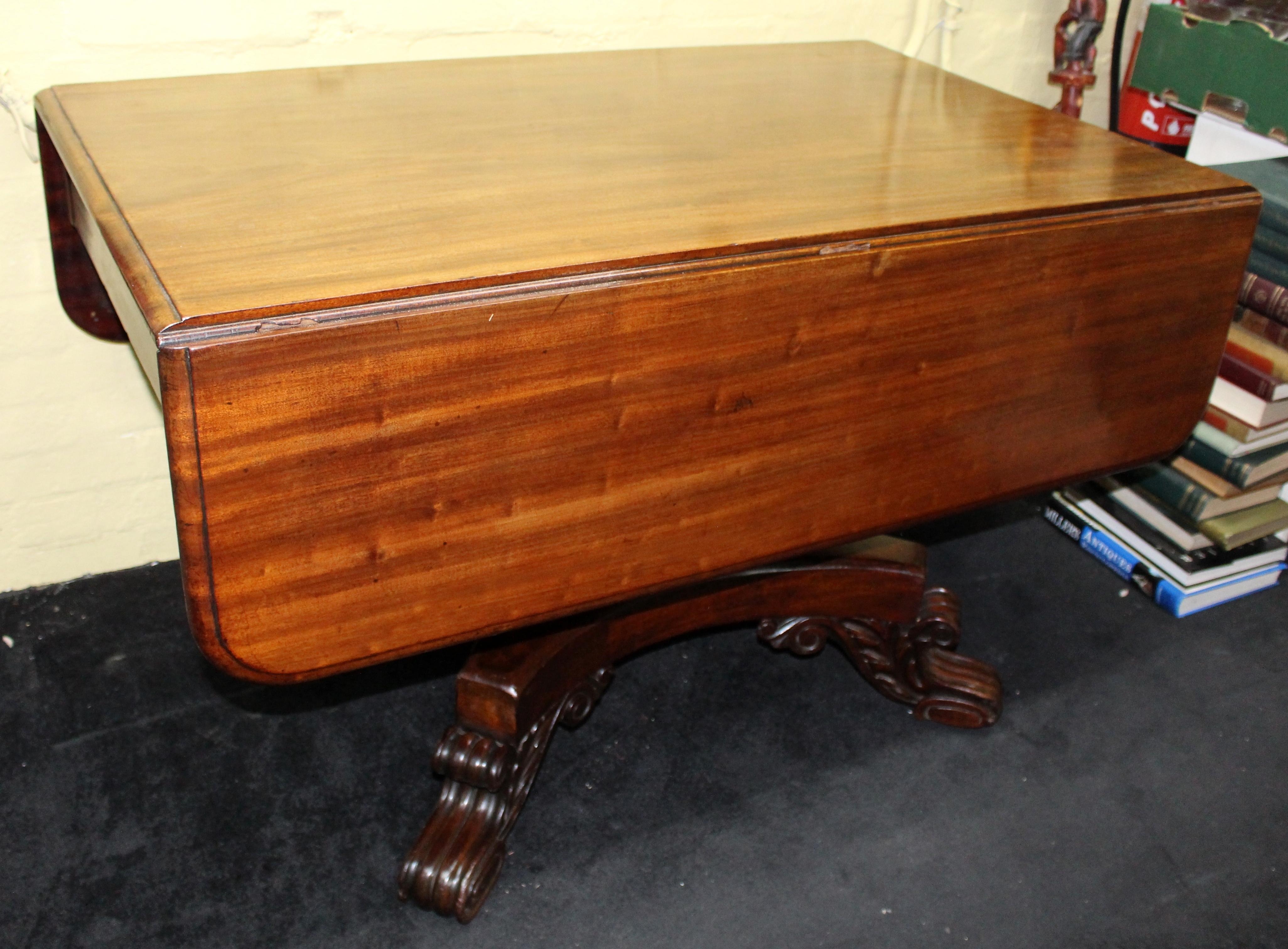 William IV mahogany drop leaf centre table


Measures: Length 120.5 cm 47 1/2 in

Width (leaves down) 74 cm 29 1/4 in

Width (leaves up) 134 cm 52 3/4 in

Height 72 cm 28 1/2 in
 

Period William IV

Wood Mahogany

Condition Very