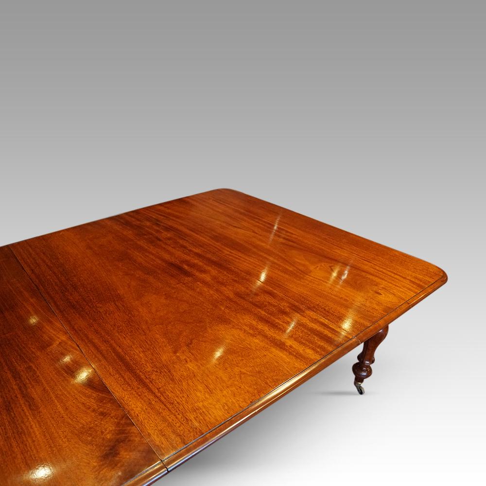 
William IV mahogany extending dining table
This William IV mahogany extending dining table was made circa 1830, the cabinetmaker selected fine mahogany that gave a wonderful colour and grain.
Each top sheet of mahogany is one piece of timber!! Not