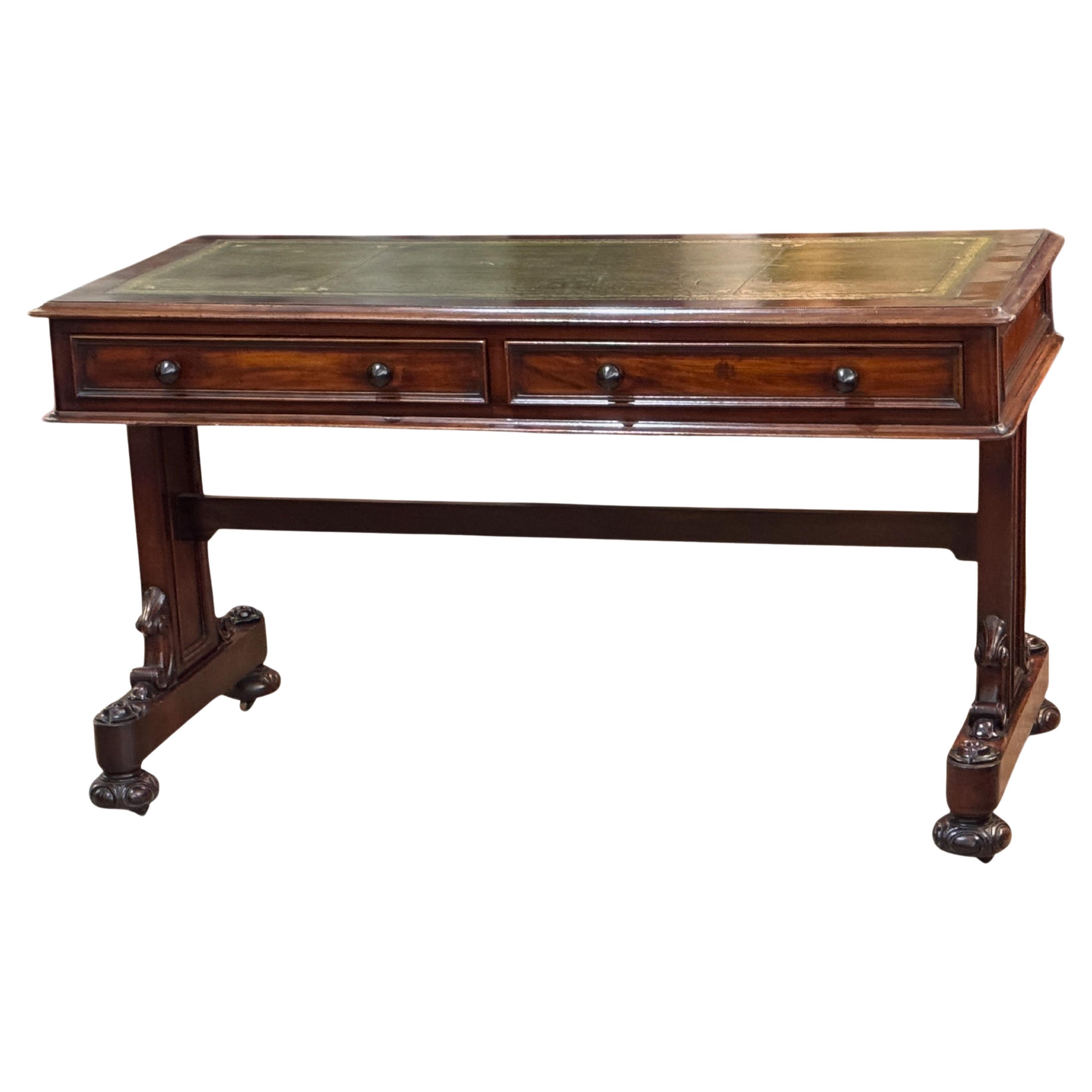 William IV Mahogany Library Table/Desk with Green Leather Inset Writing Surface