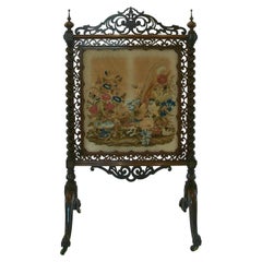 William IV Hardwood & Needlepoint Tapestry Fire Screen, U.K., circa 1840