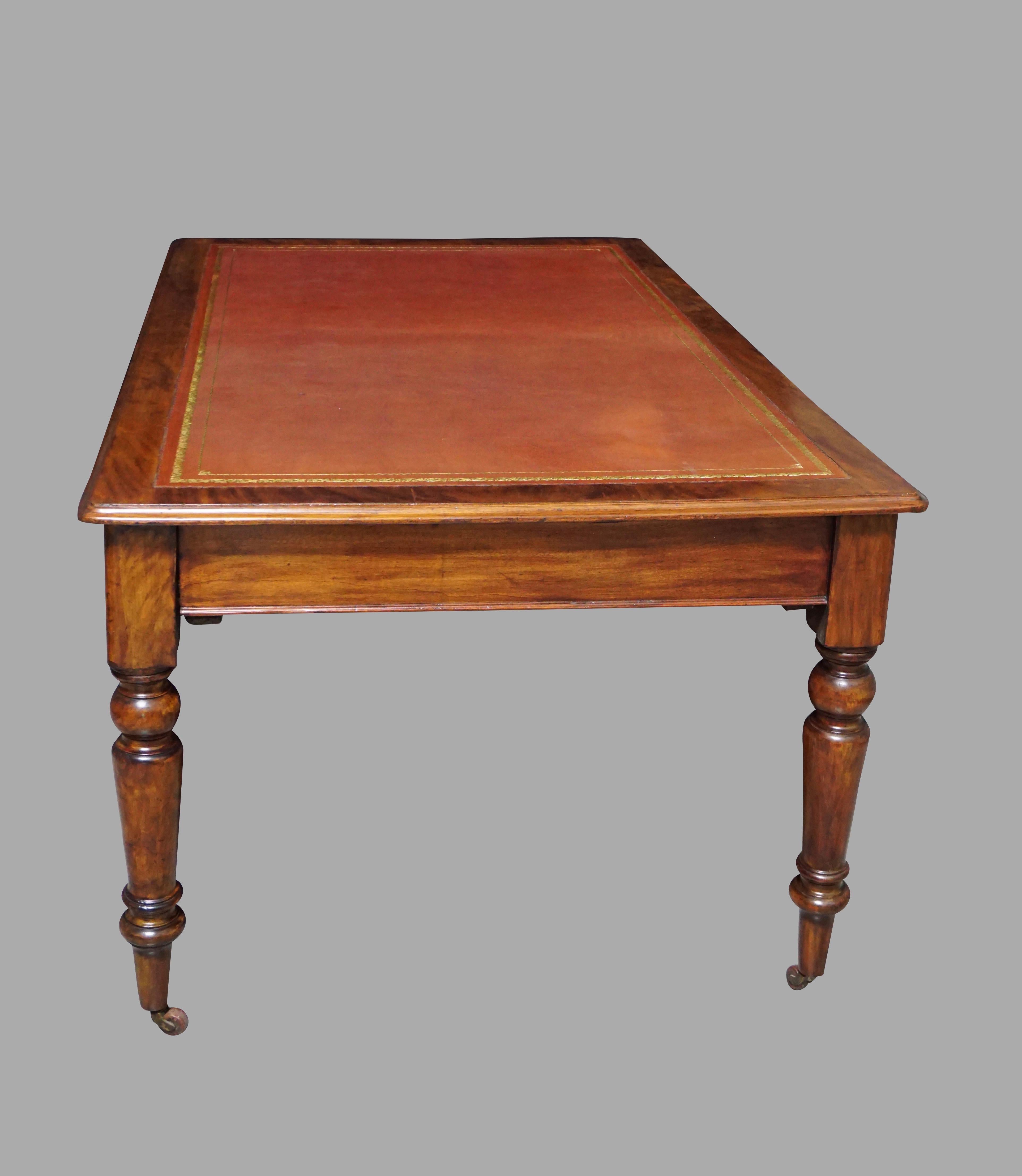 English William IV Mahogany Partners Writing Table with Leather Top
